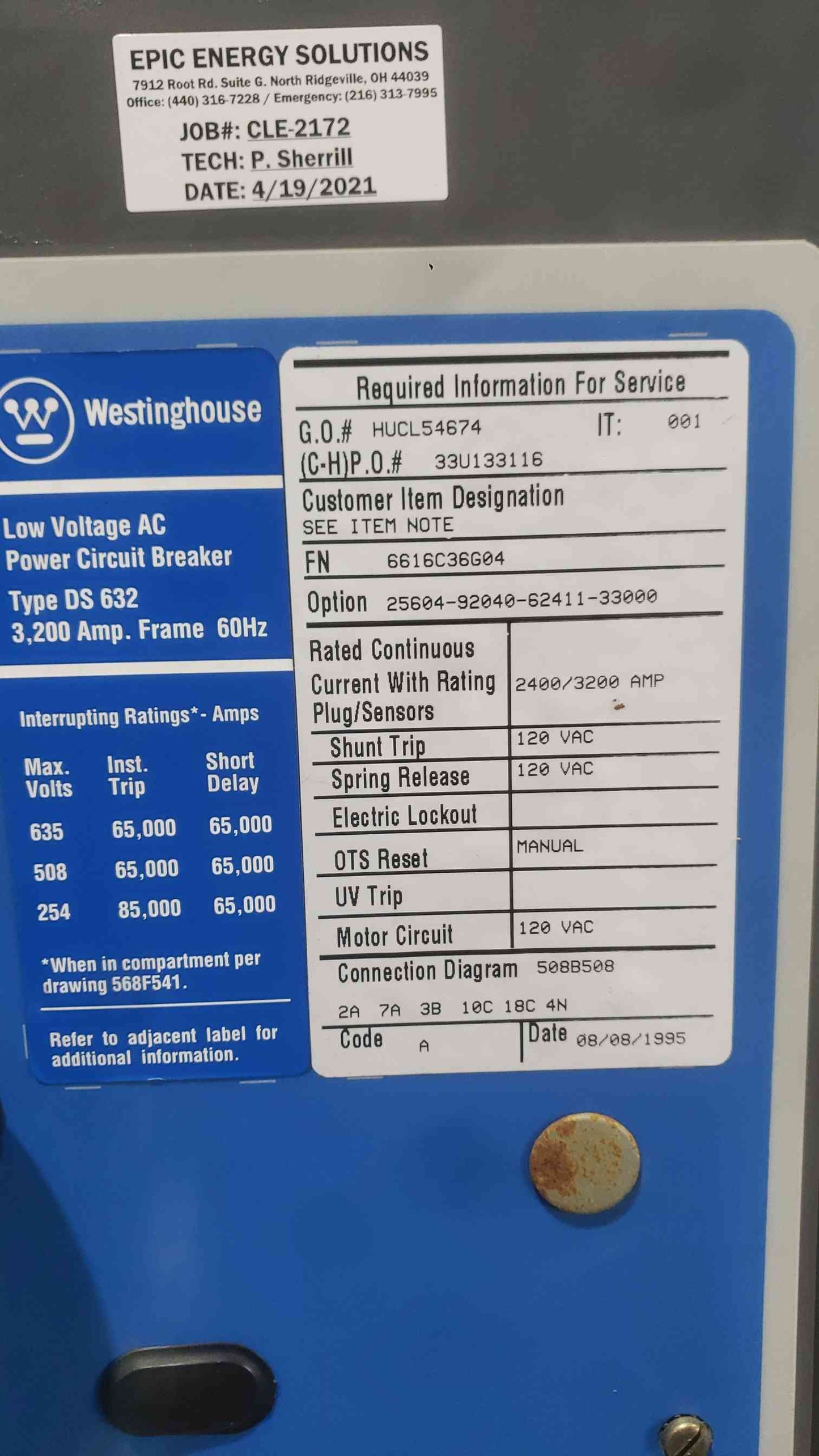 Westinghouse Cutler Hammer DS 632 3200 Amp Power Circuit Breaker 3200A Digitrip
