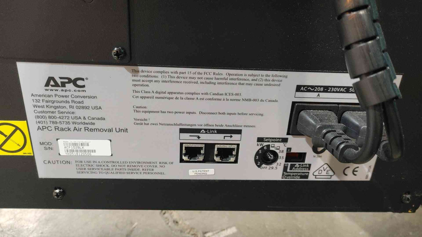 APC ACF102BLK Rack Air Removal Unit NetShelter Server Enclosure Cooling Fan 230V