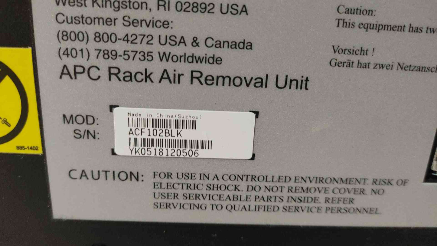 APC ACF102BLK Rack Air Removal Unit NetShelter Server Enclosure Cooling Fan 230V