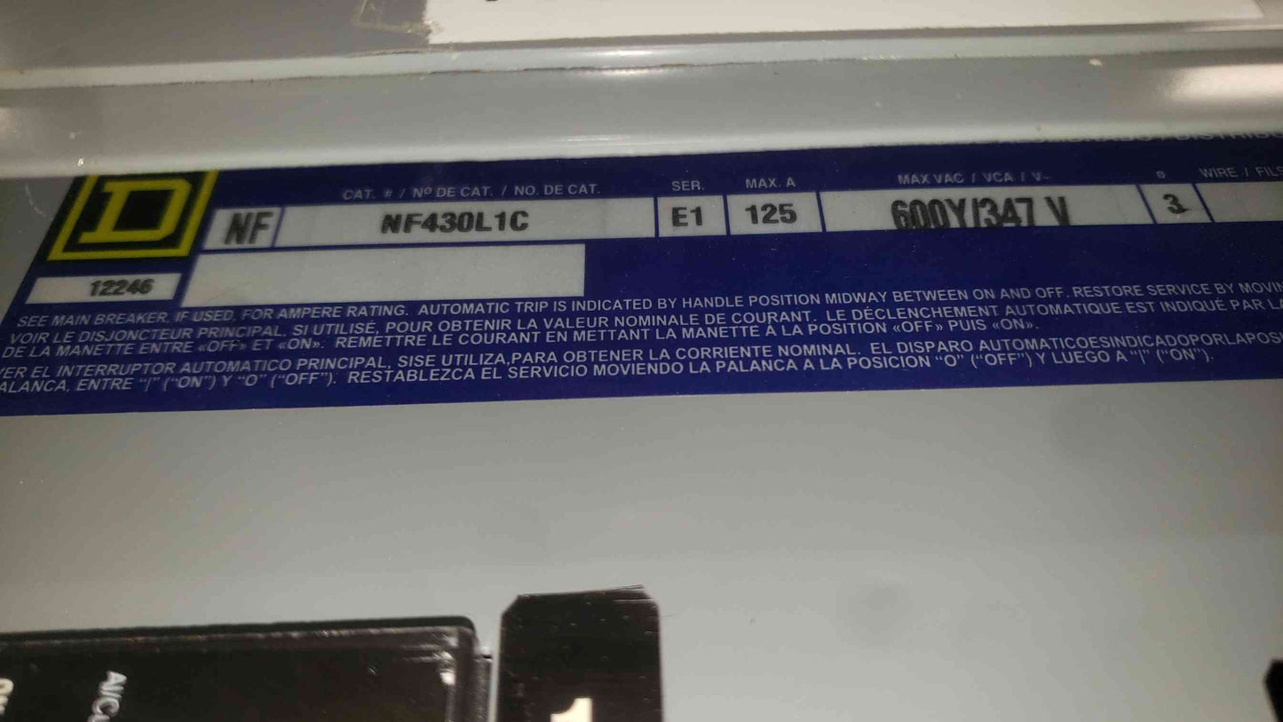 Square D NF 125A 480Y/277V 3 Phase Panelboard 3x EDB 3-Pole 6x 1-Pole Breaker NF430L1C