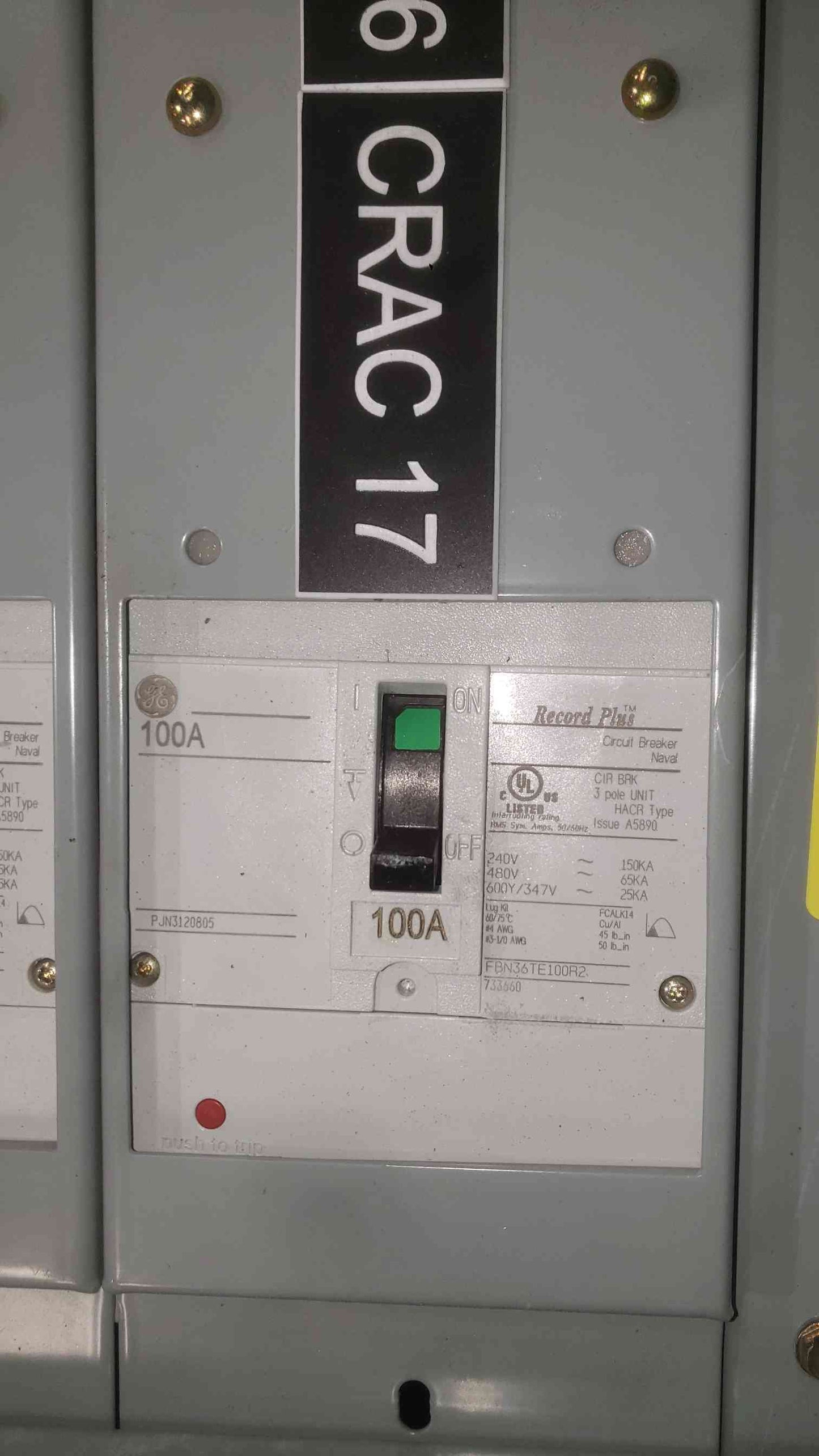 GE Spectra Series Power Panelboard 480V 3-Phase Populated 16x 3-Pole Breakers AsIs