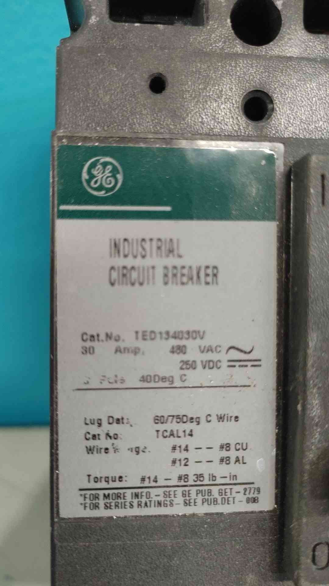 GE TED134030V 30A 3 Pole 480V Molded Case Circuit Breaker 30 Amp TED E150 Frame