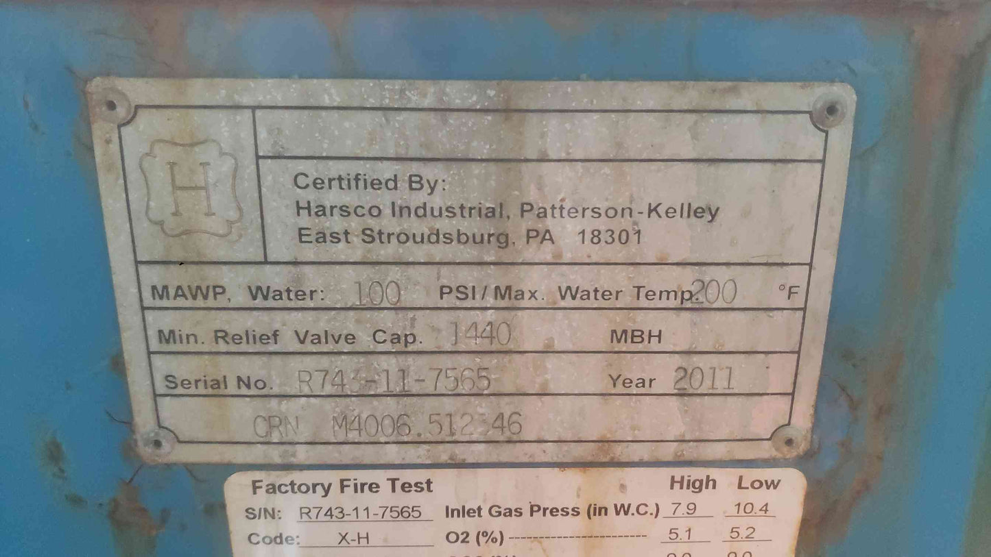 Patterson-Kelley MACH C-1500 Condensing Boiler 1.5M BTU Natural Gas 120V C1500