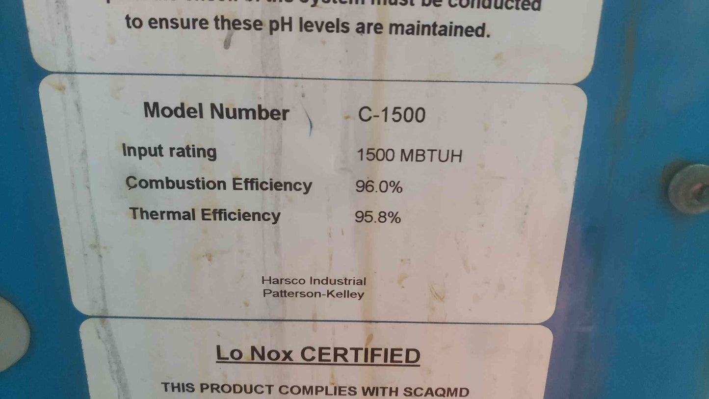 Patterson-Kelley MACH C-1500 Condensing Boiler 1.5M BTU Natural Gas 120V C1500