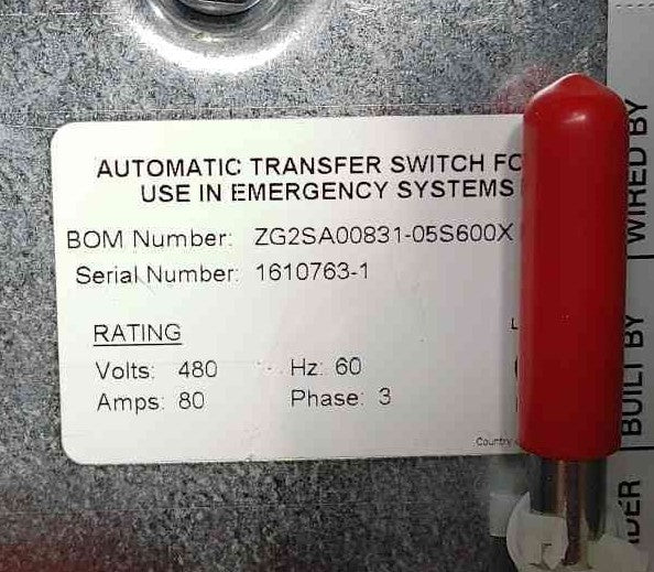 GE Zenith MX150 Automatic Transfer Switch 80 Amp 480V 3 Phase ATS ZG2SA00831