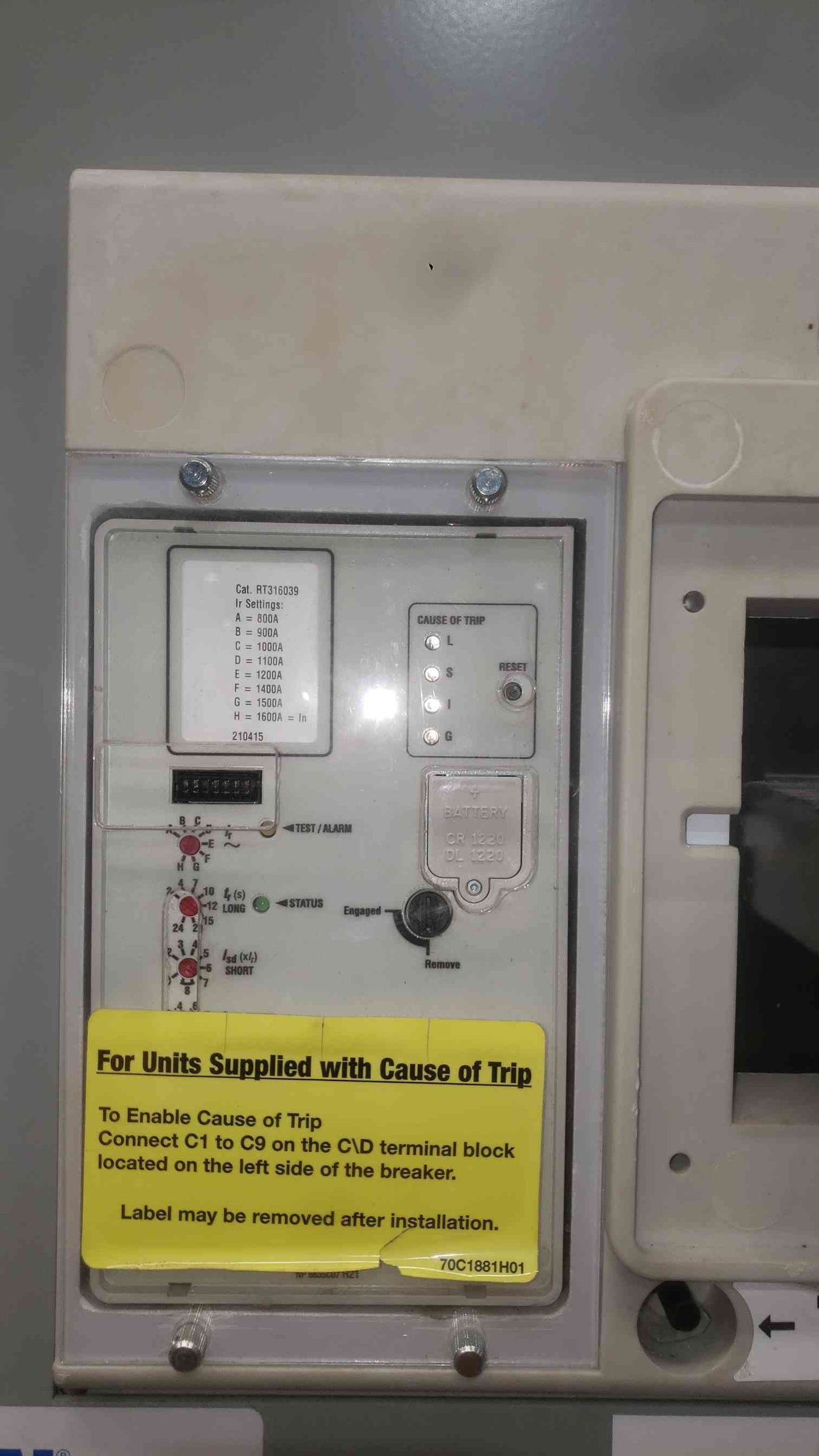 Eaton Pow-R-Line Switchboard 1600A 3 Pole 480V Breaker RG310+ RT316039 LSIG ARMS