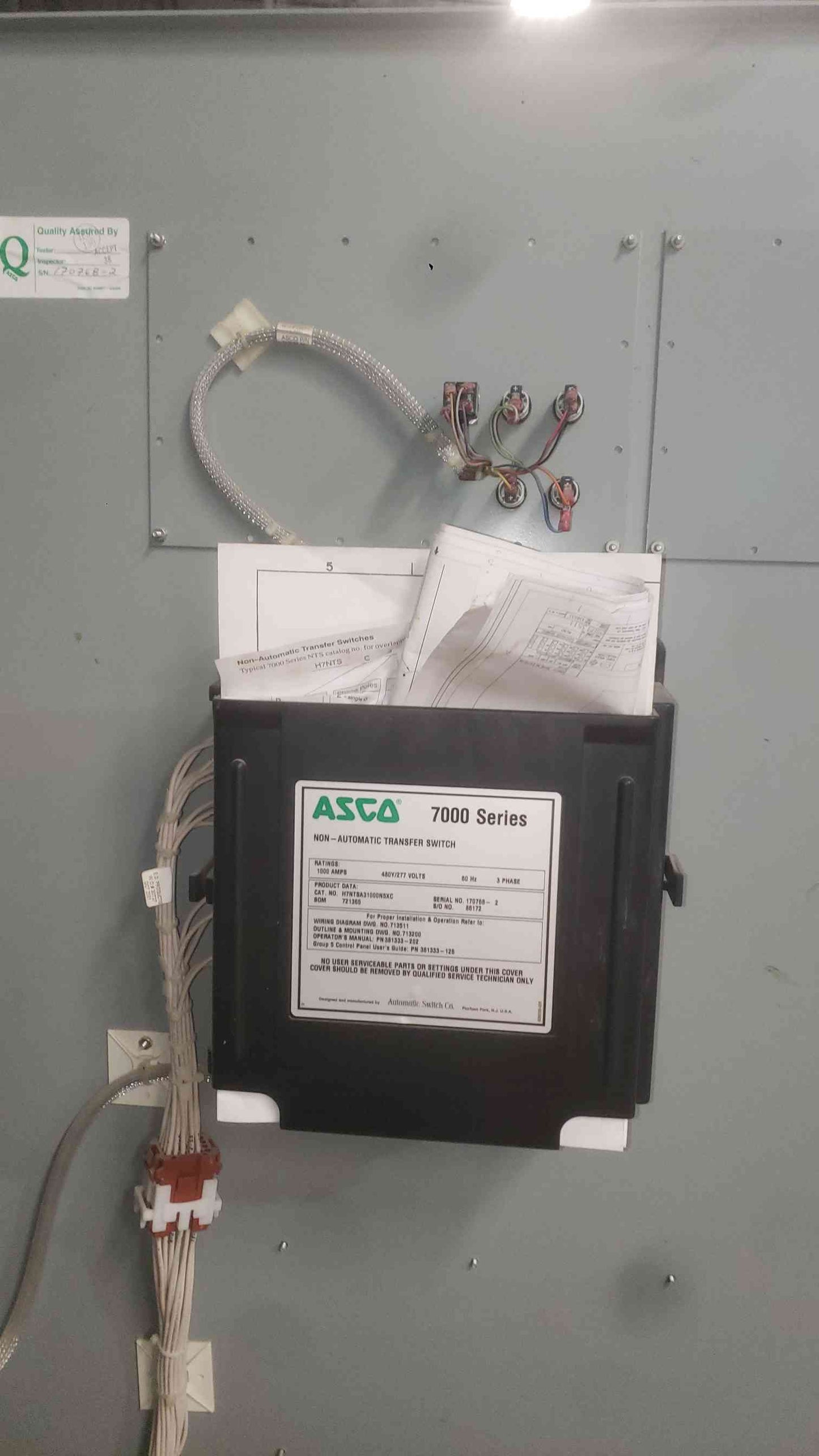 ASCO 7000 Series 1000A Non-Automatic Transfer Switch H7NTSA31000N5XC 480V