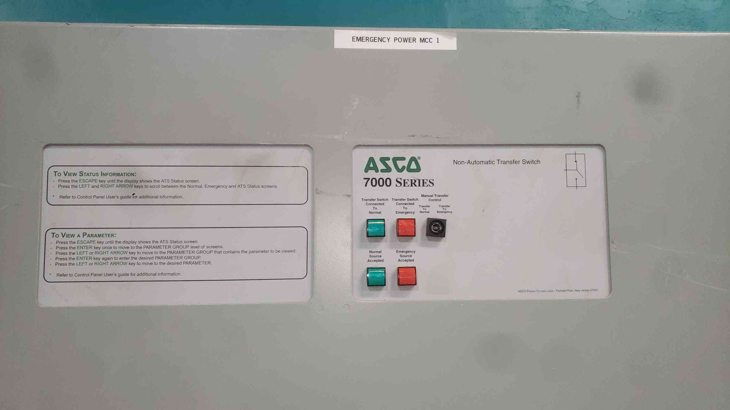 ASCO 7000 Series 1000A Non-Automatic Transfer Switch H7NTSA31000N5XC
