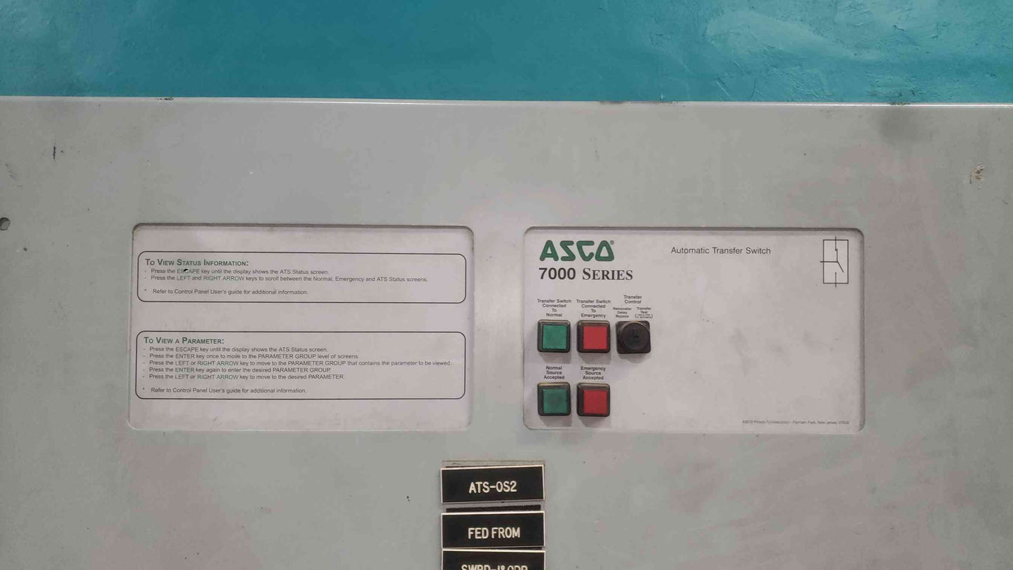 ASCO 7000 Series 600A Automatic Transfer Switch F7ATSA3600C5XC 208V 3PH ATS