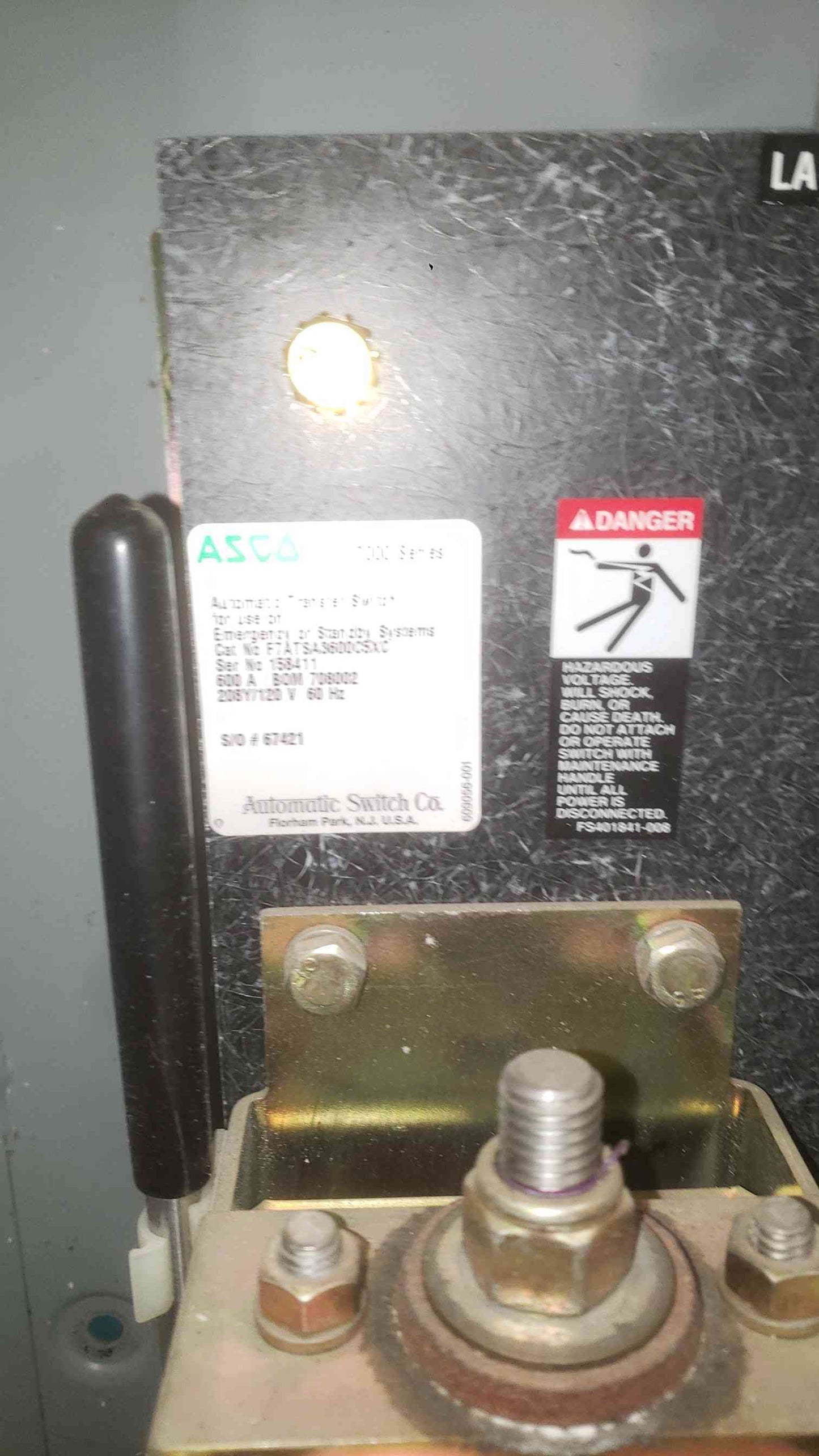 ASCO 7000 Series 600A Automatic Transfer Switch F7ATSA3600C5XC 208V 3PH ATS