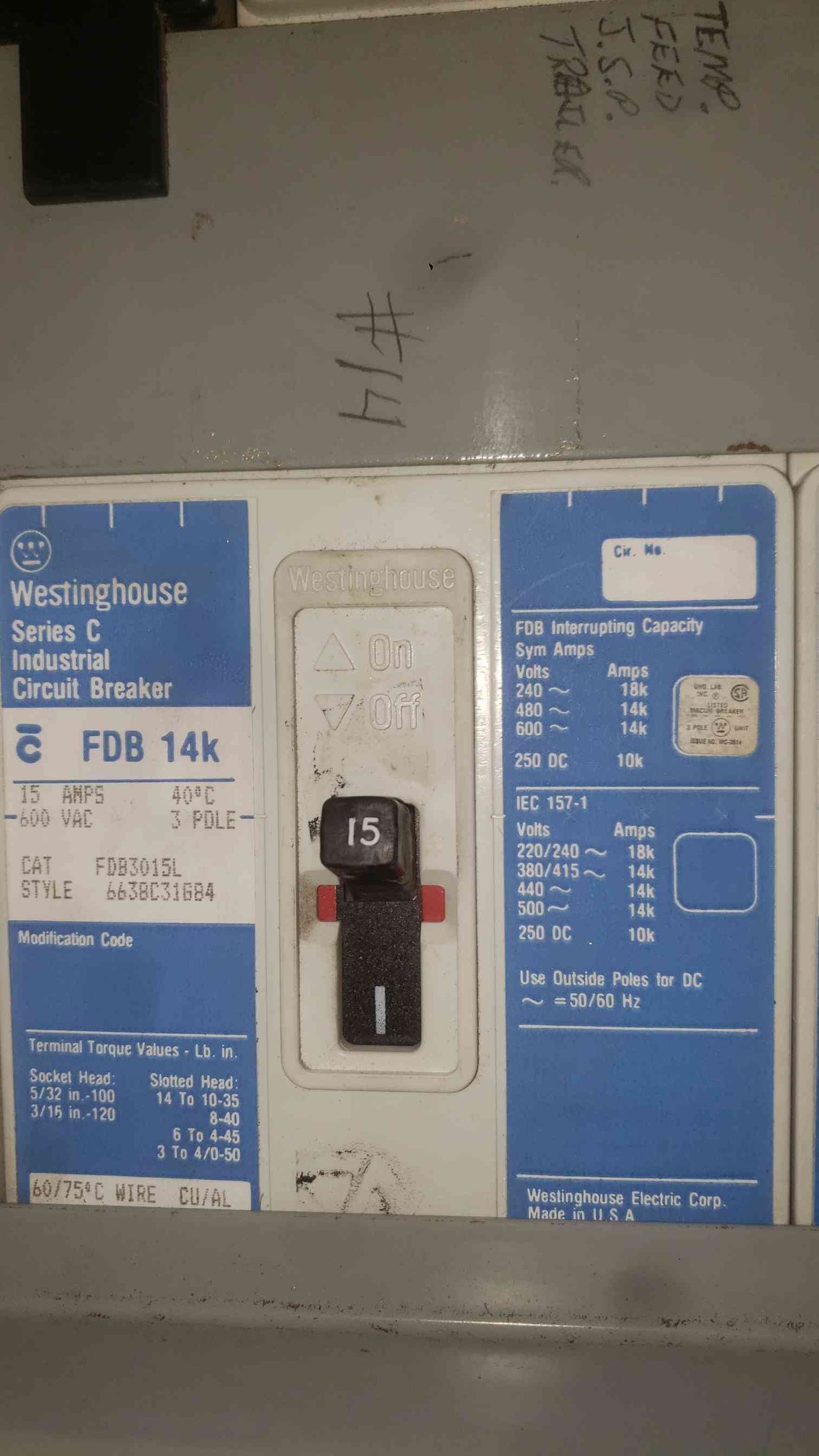 Westinghouse PRL3 400A 480V 3 Phase 42 Ckt Main Breaker Panelboard Series C FDB