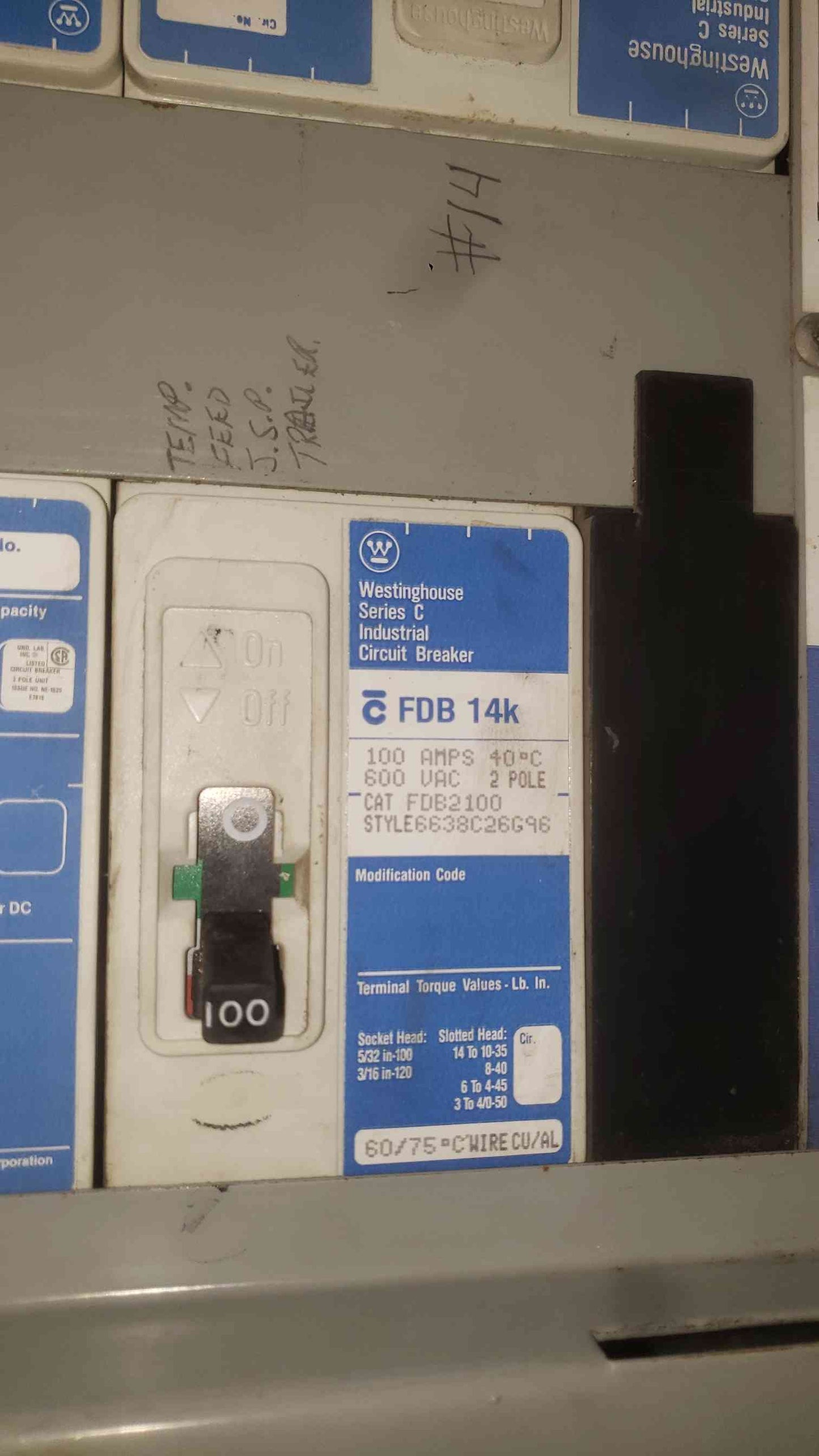 Westinghouse PRL3 400A 480V 3 Phase 42 Ckt Main Breaker Panelboard Series C FDB
