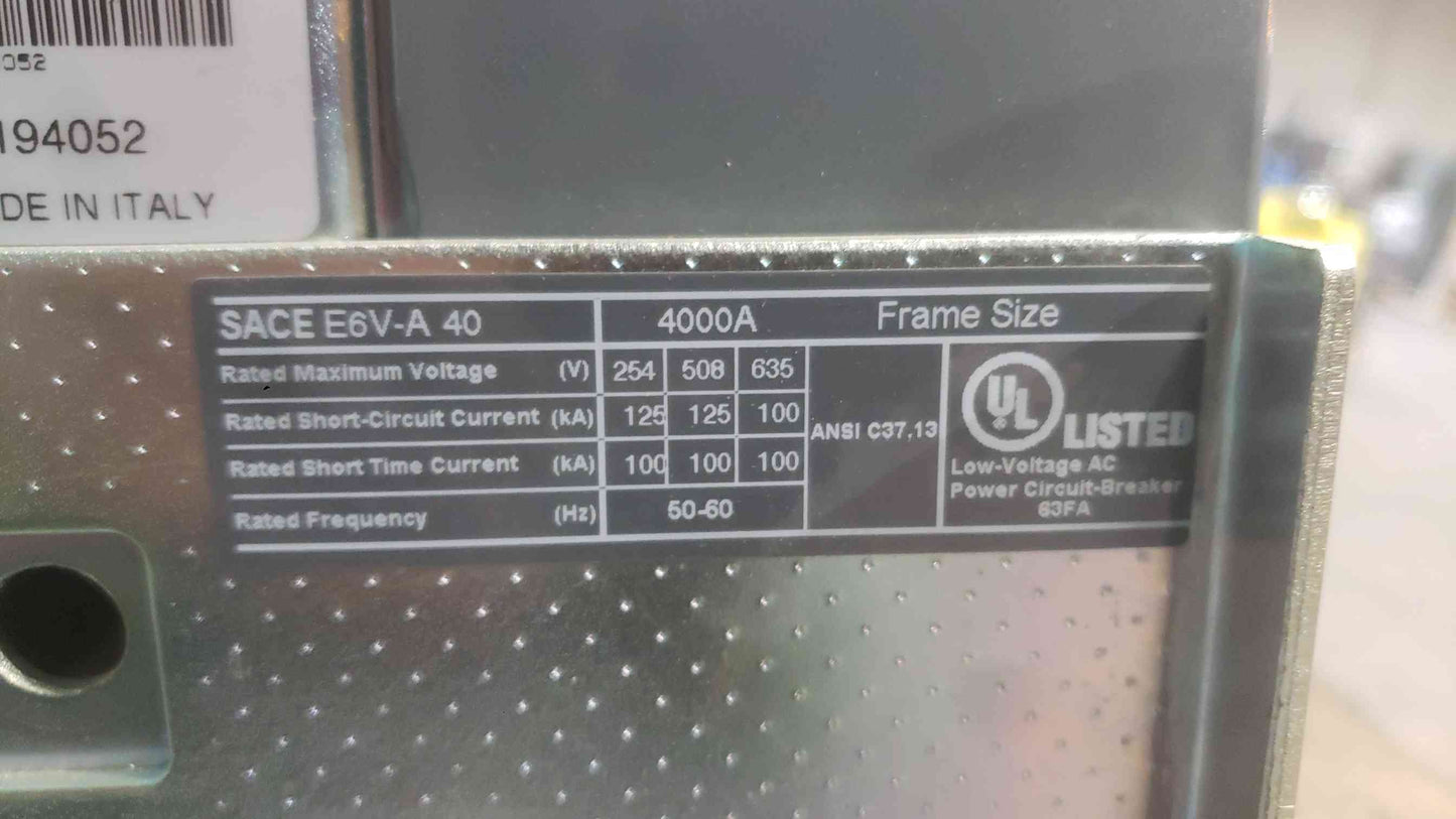 ABB SACE Emax E6V-A 40 4000A Air Circuit Breaker Drawout PR123/P-LSIG Trip Unit