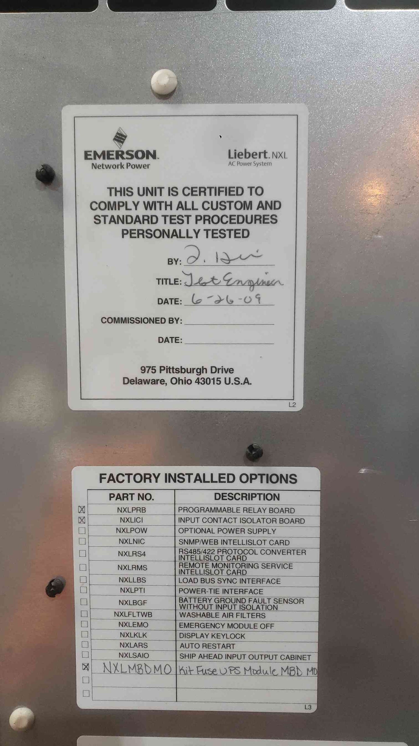 Liebert NXL 750kVA 675kW 3 Phase Online UPS System 575V 40MM750303IBS02 Emerson