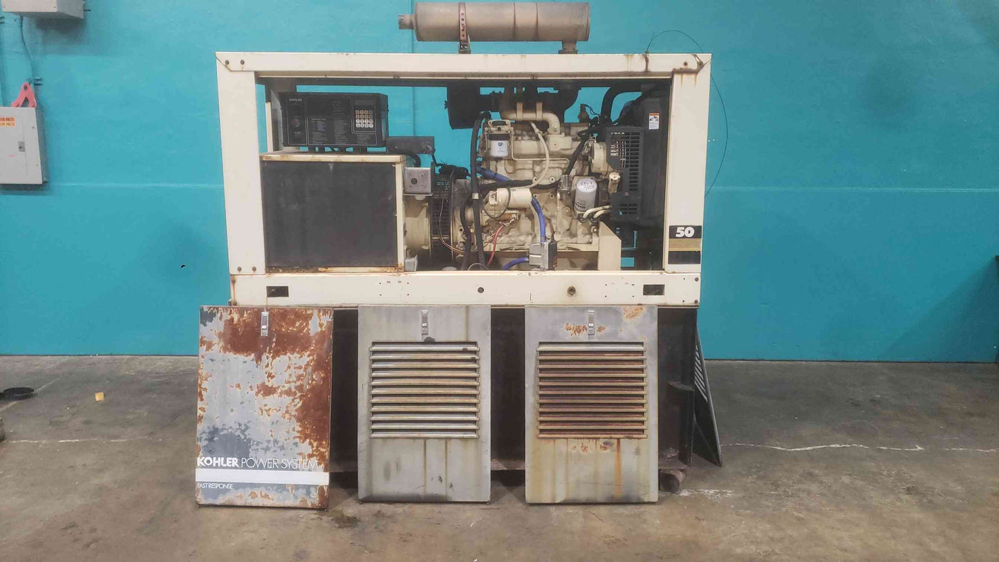 Kohler 50ROZJ 50kW Diesel Generator Enclosed Sub-Base Tank 120/208V 3PH 935 Hrs