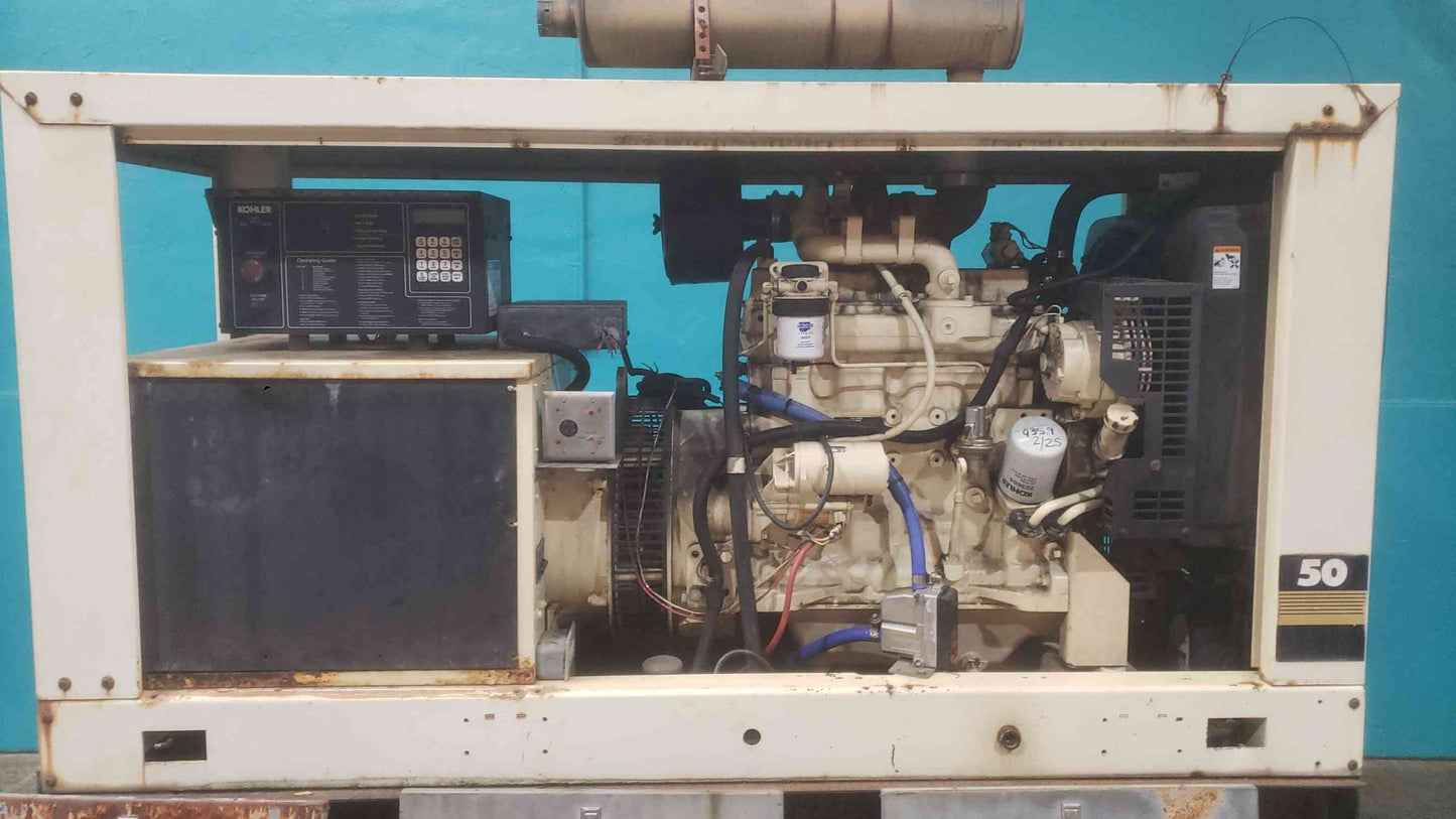 Kohler 50ROZJ 50kW Diesel Generator Enclosed Sub-Base Tank 120/208V 3PH 935 Hrs