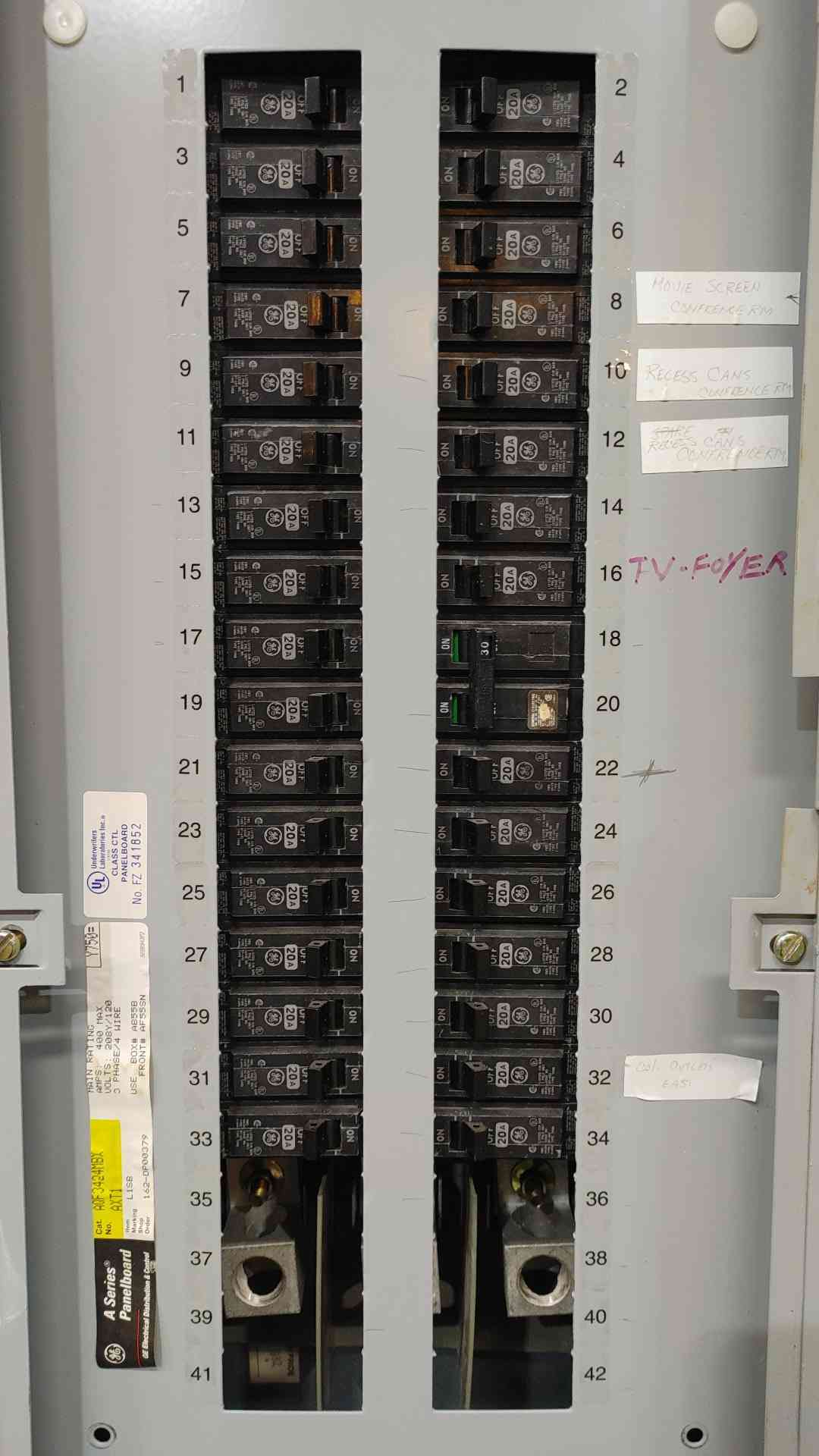 GE AQF3424MBX 400A 208Y/120V 3PH Panelboard Enclosure 34x THQB 20A 1P Breakers