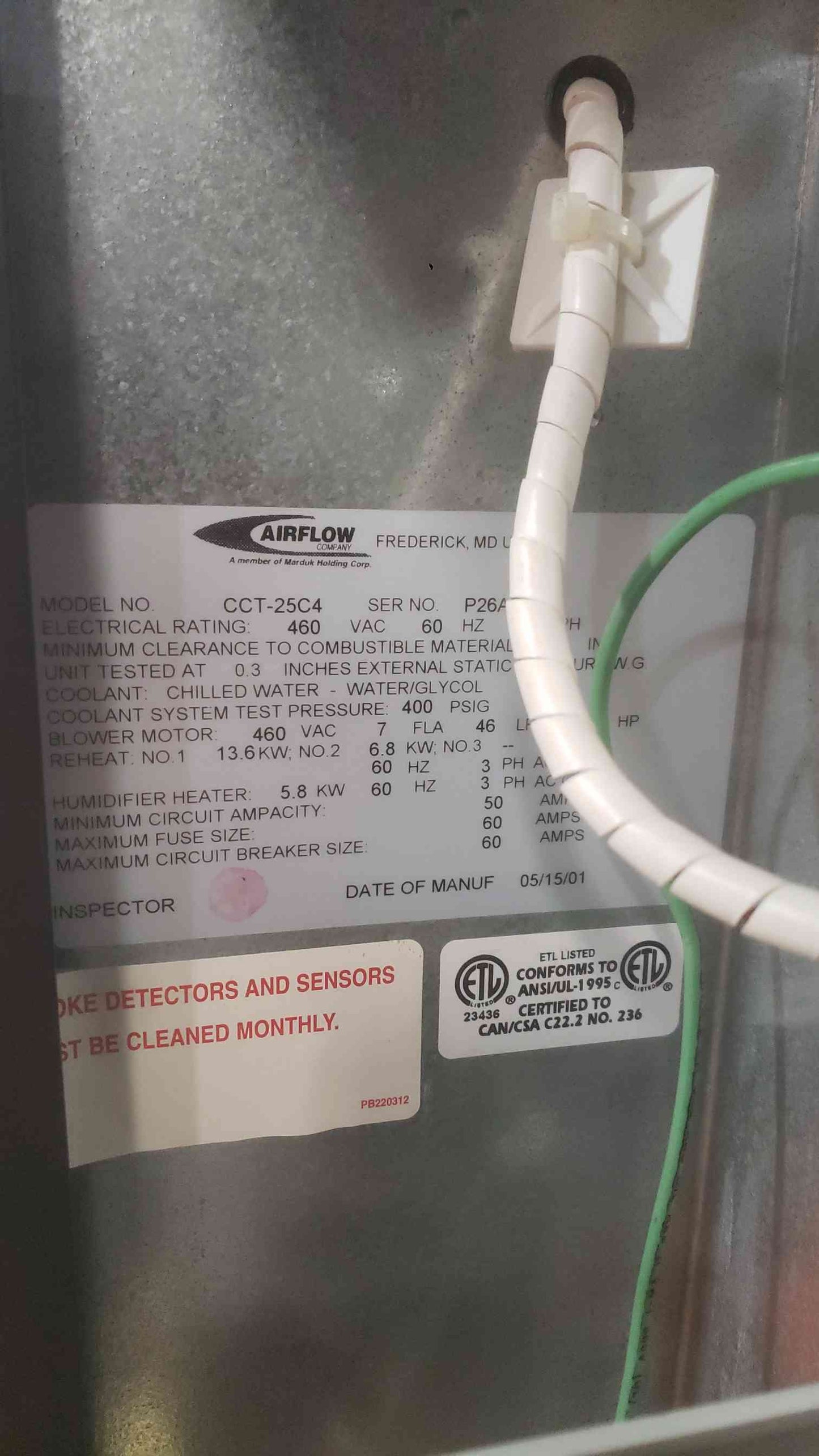 Airflow CCT-25C4 Data Center CRAC AC Unit 460V 3PH Chilled Water Glycol