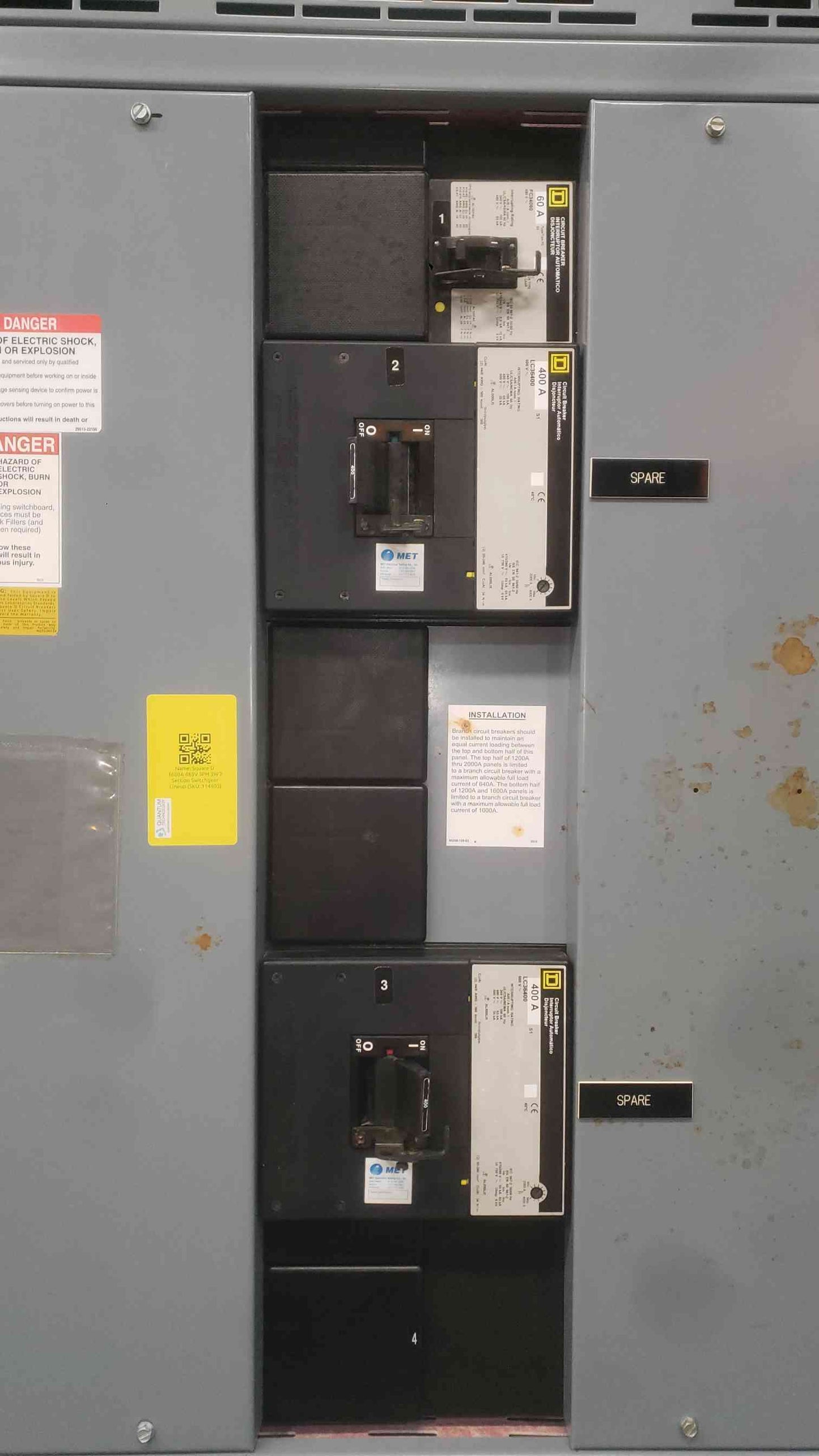Square D QED-2 Power-Style Switchboard 1600A 480V 3PH 3W 2-Section Loaded Panel