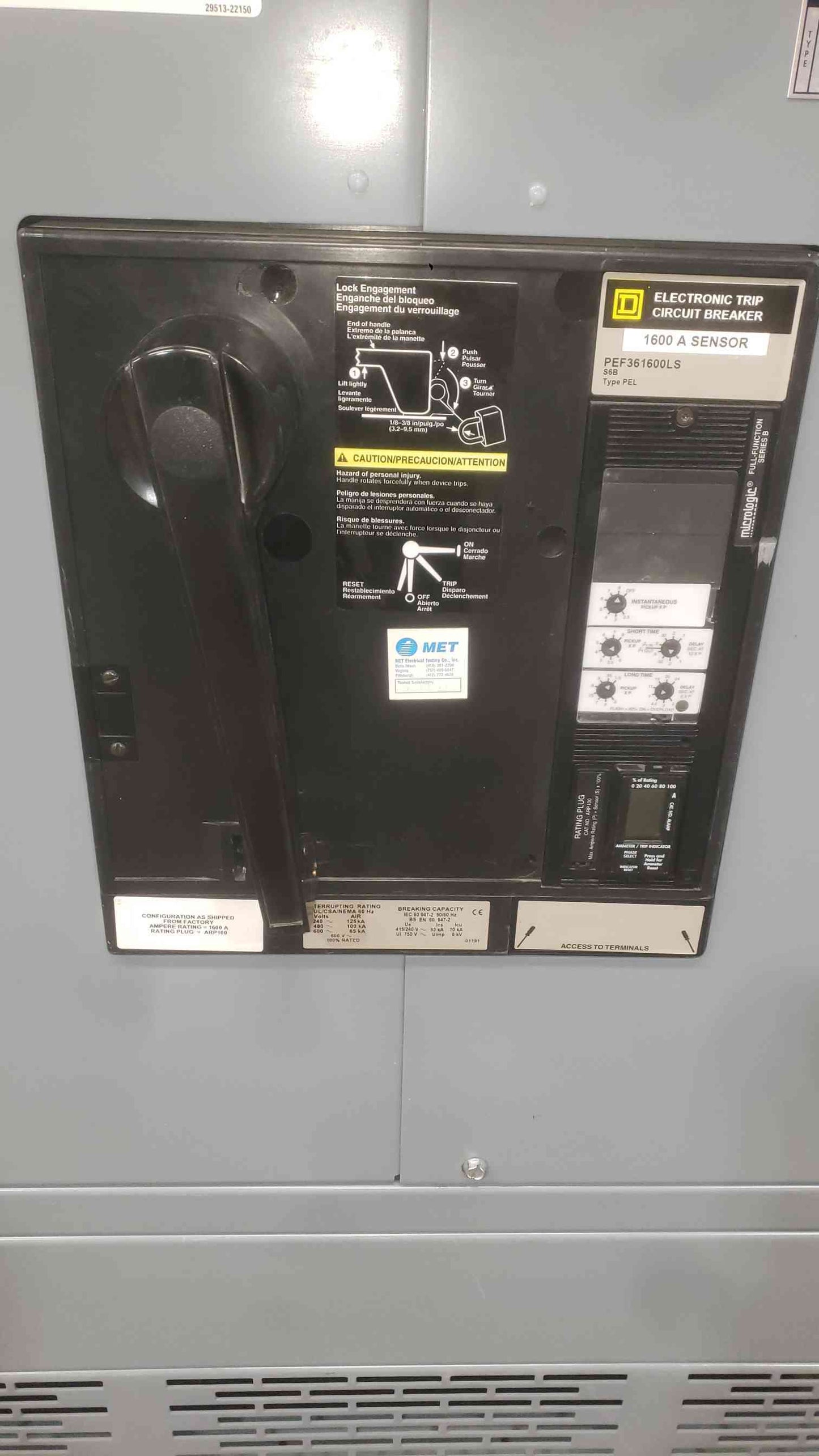 Square D QED-2 Power-Style Switchboard 1600A 480V 3PH 3W 2-Section Loaded Panel