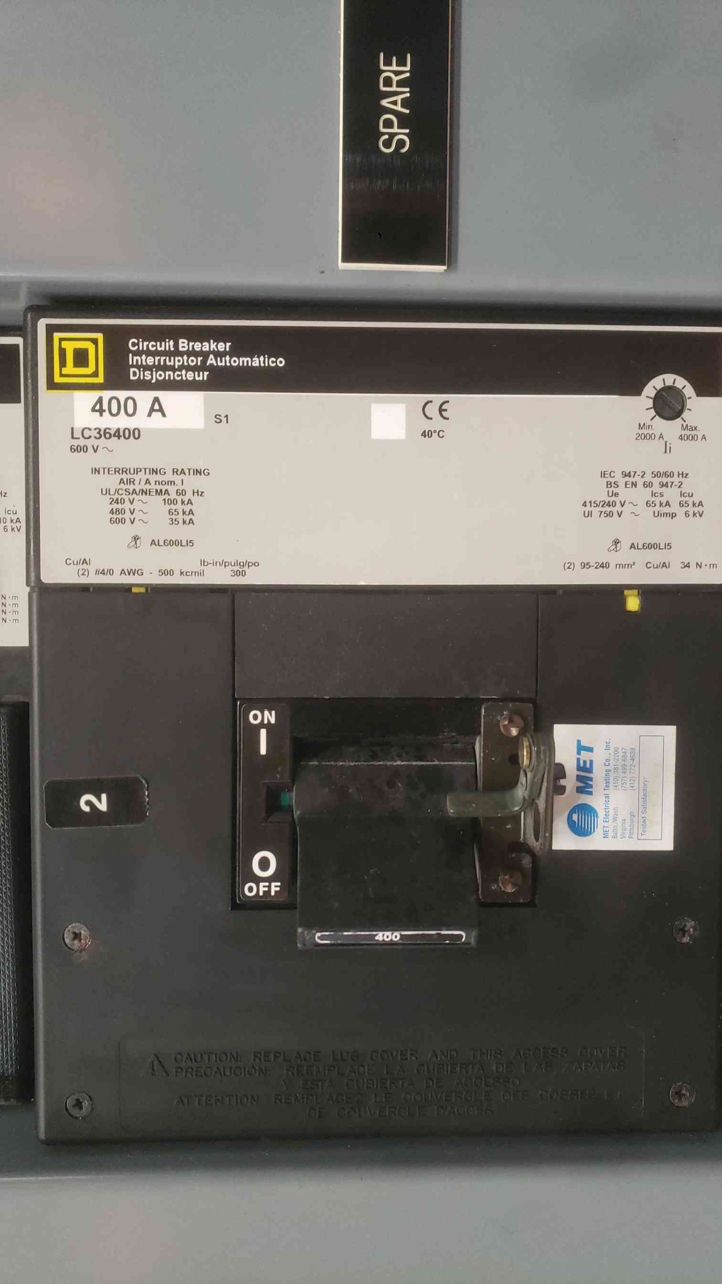 Square D QED-2 Power-Style Switchboard 1600A 480V 3PH 3W 2-Section Loaded Panel