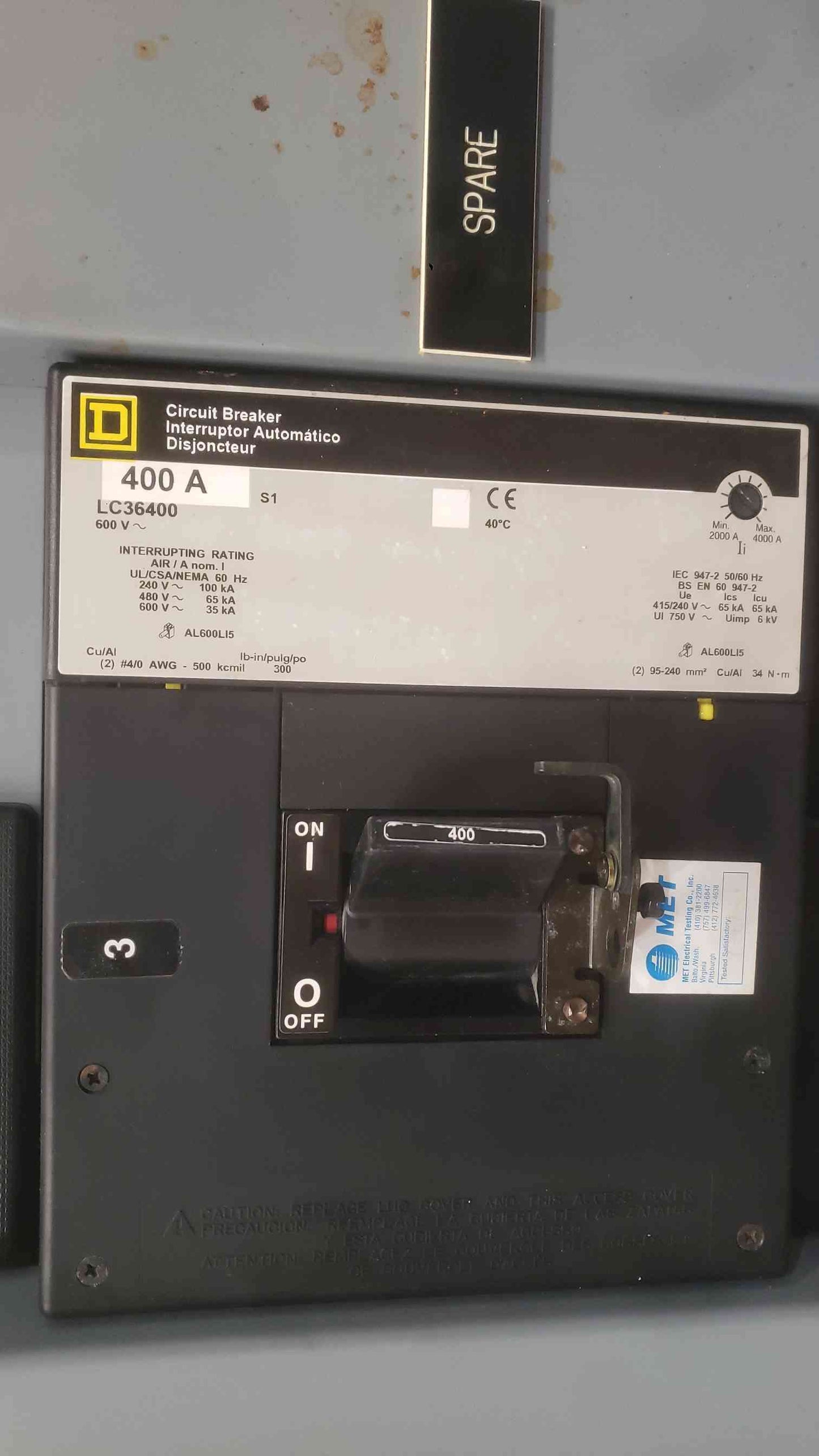 Square D QED-2 Power-Style Switchboard 1600A 480V 3PH 3W 2-Section Loaded Panel