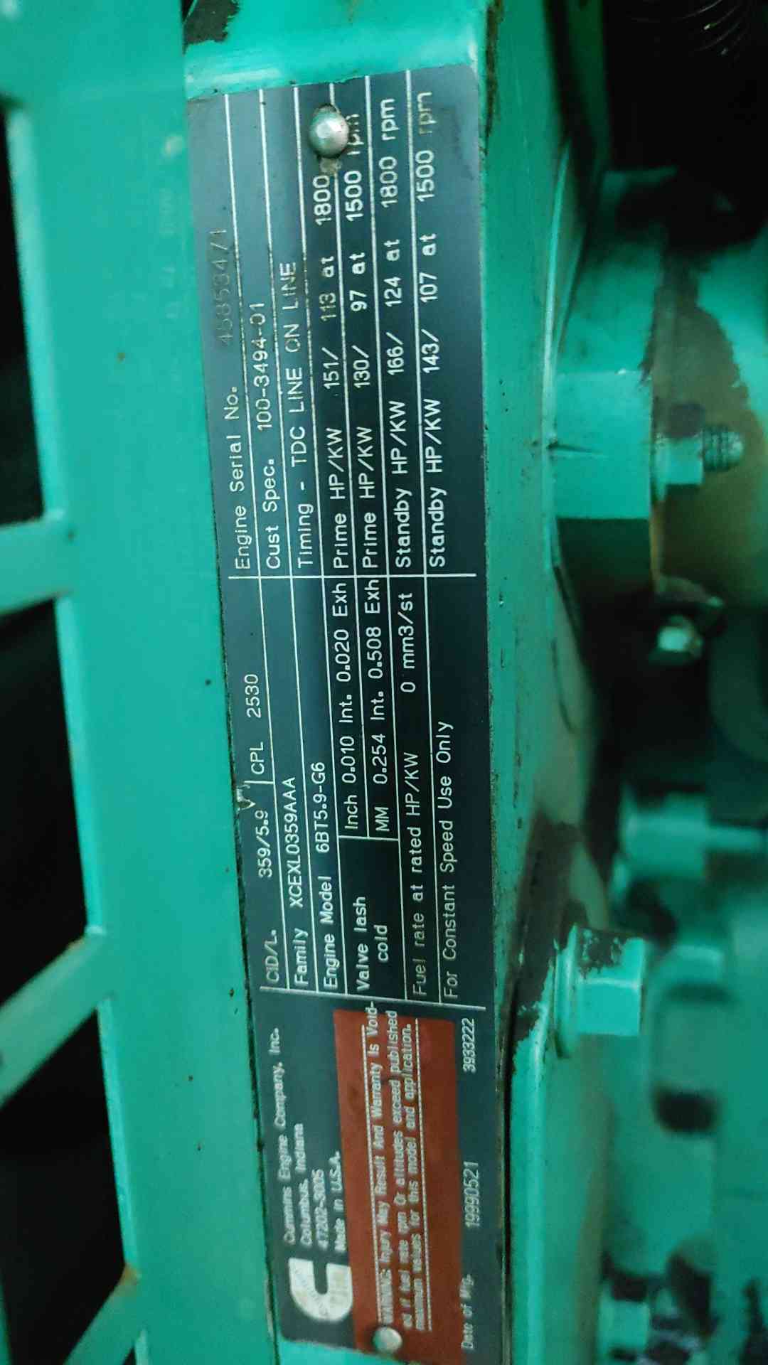 Onan Cummins 67KW 1PH 100KW 3PH Diesel Generator (MODEL No. DGDB-3373360) 937.3Hrs TESTED (SKU: 114681)