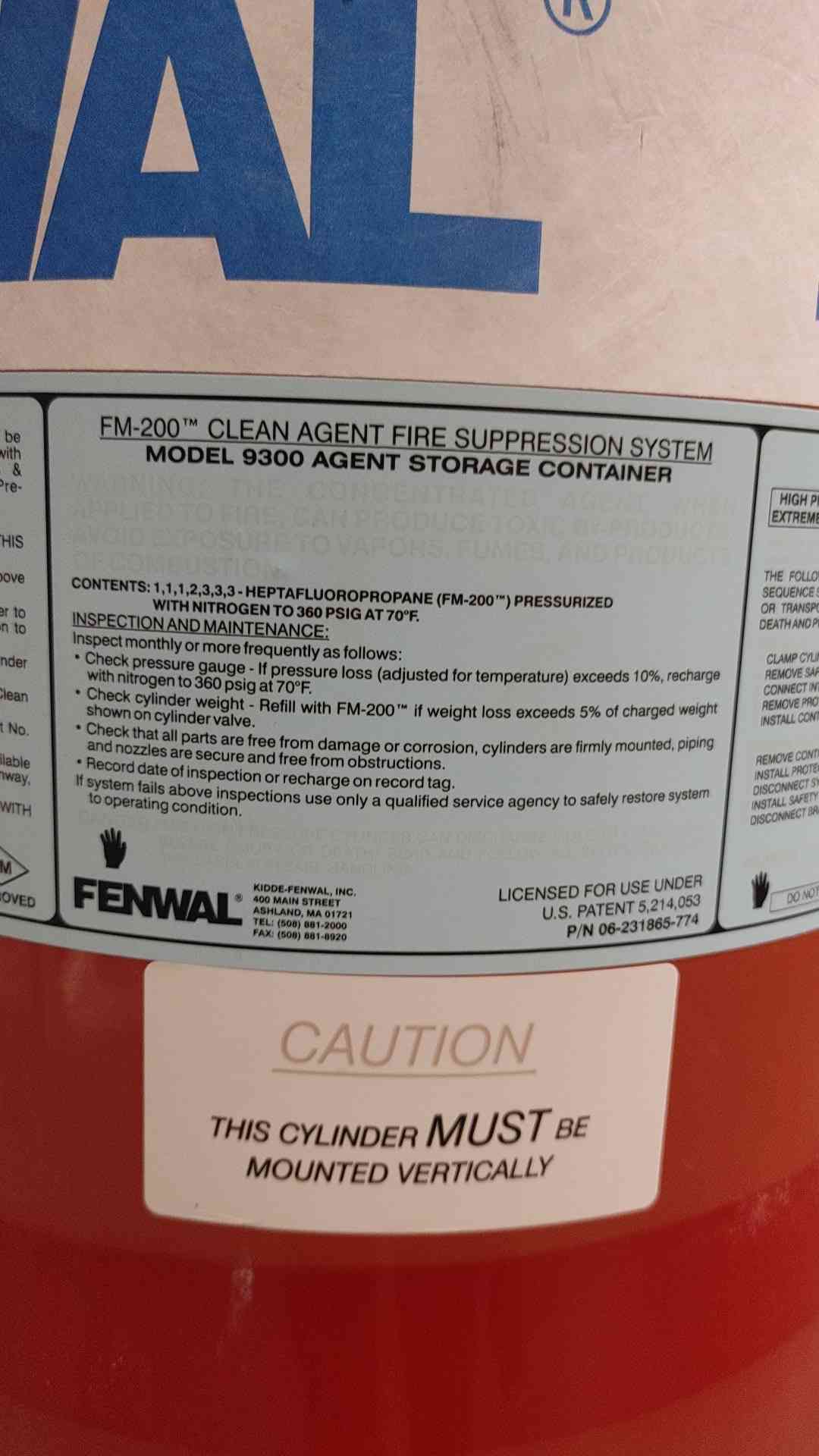 Fenwal (289lbs) FM-200 Agent (Sku:115238)
