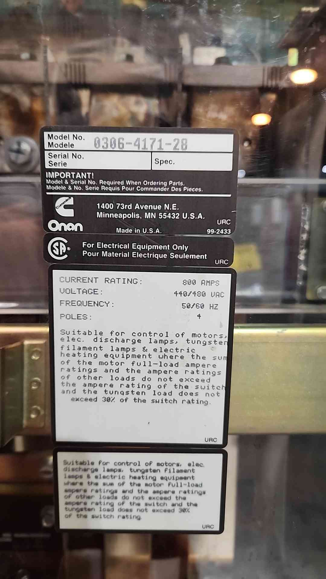 Cummins Onan BTPCD 800 Amp 480V 4 Pole Automatic Transfer Switch ATS Bypass 800A