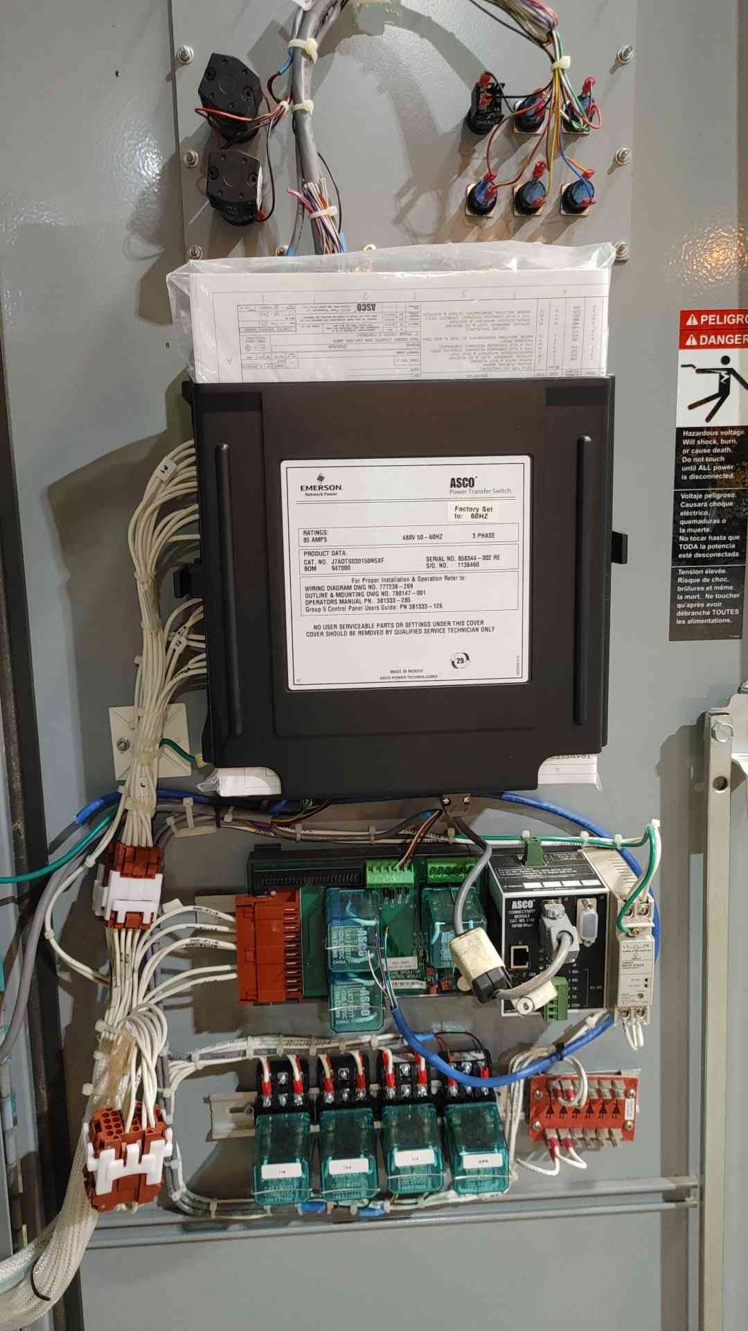 ASCO 7000 Series 85A Automatic Transfer Switch 480V 3Ph ATS J7ADTS030150N5XF
