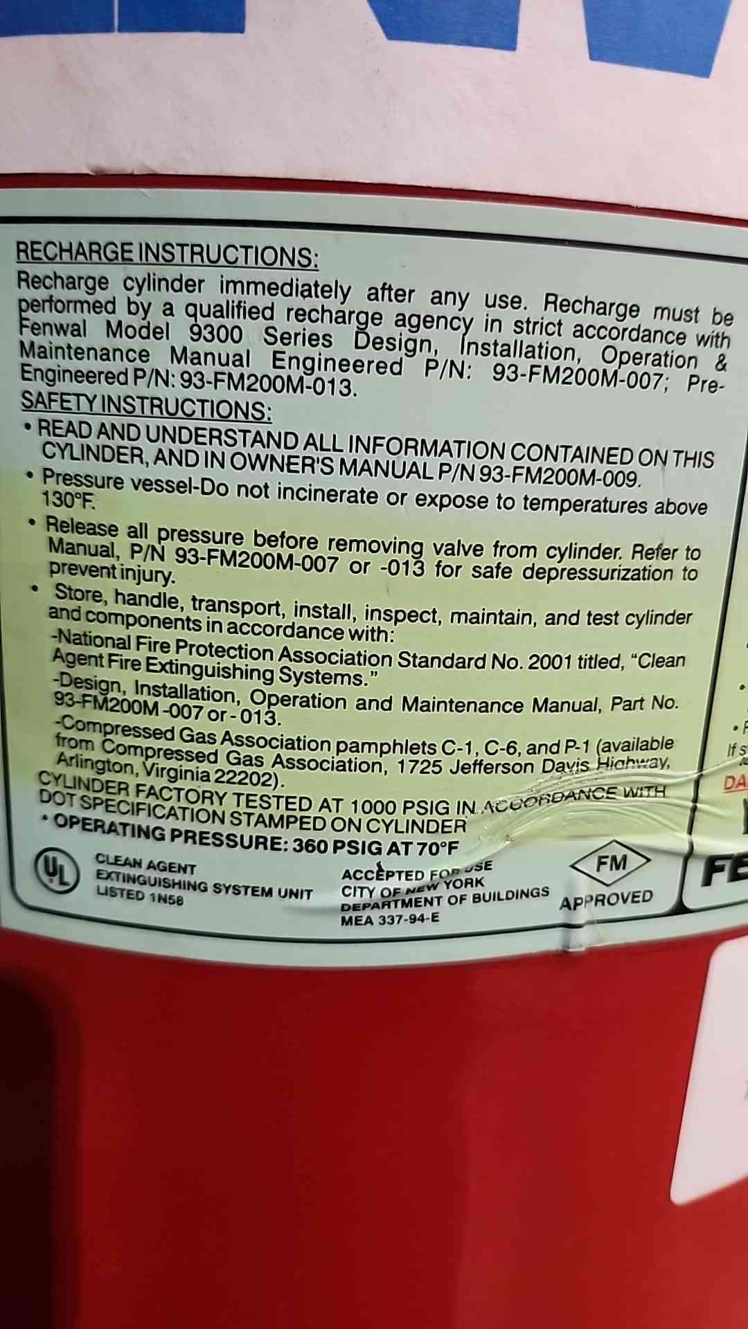Fenwal 71 LBS FM-200 Fire Suppression System (SKU: 115968)