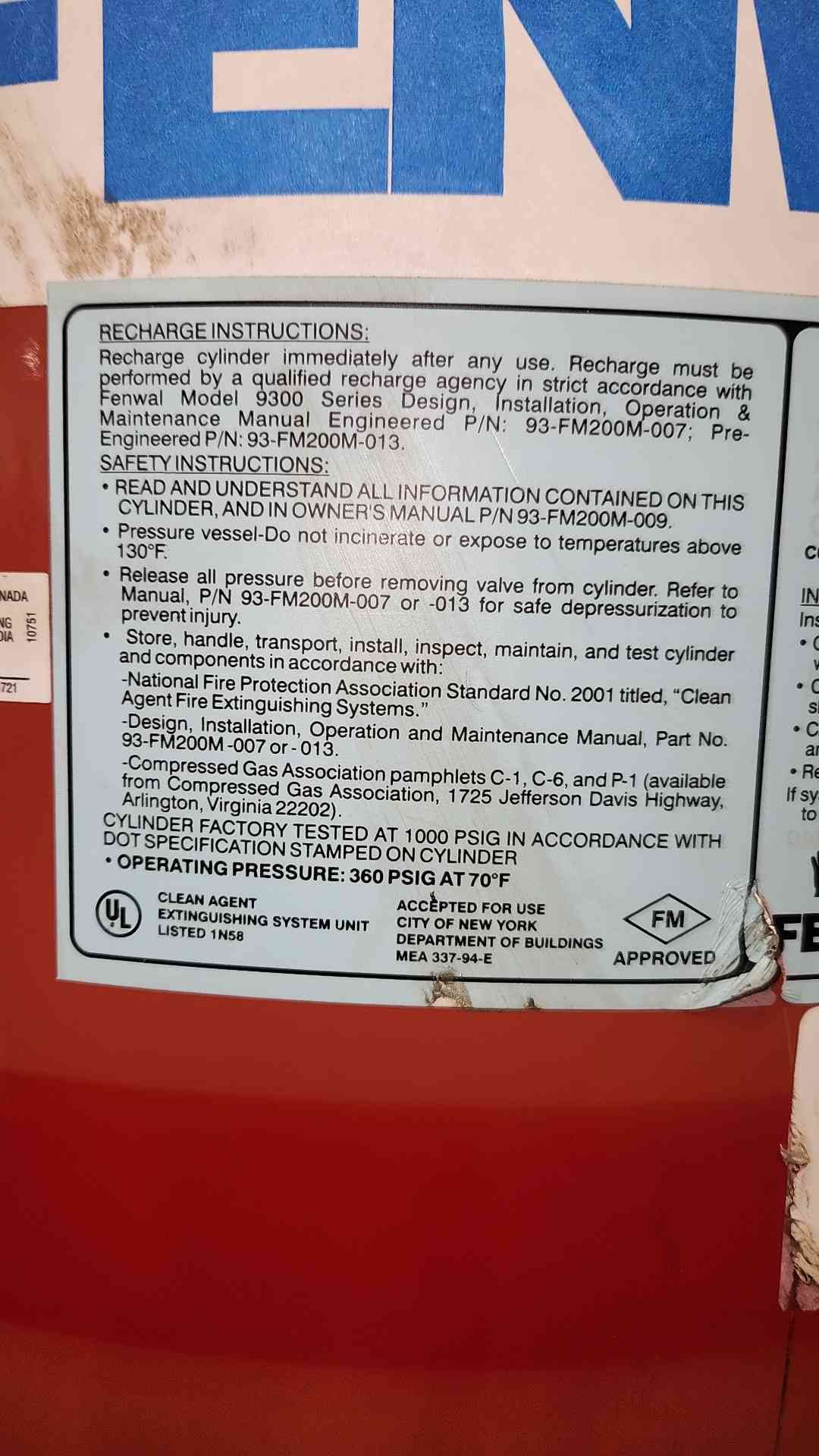 Fenwal 356 LBS FM-200 Fire Suppression System (SKU: 115969)