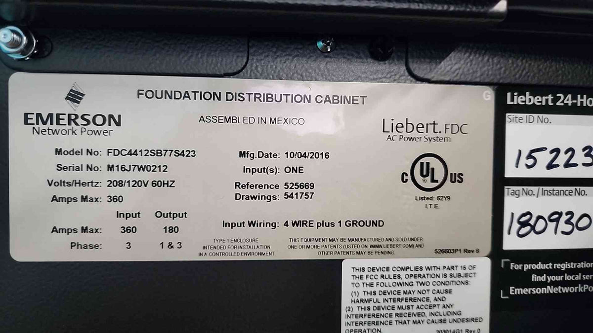 Liebert Emerson FDC Power Distribution Cabinet 208V 360A 3 Bay Data Center PDU