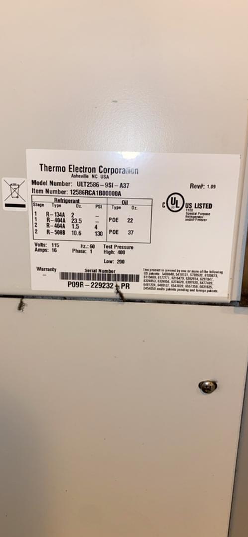 AS-IS REVCO -80 Freezer Not Fully Working ULT2586-9SI-A37 AS-IS(S6LLST5816)