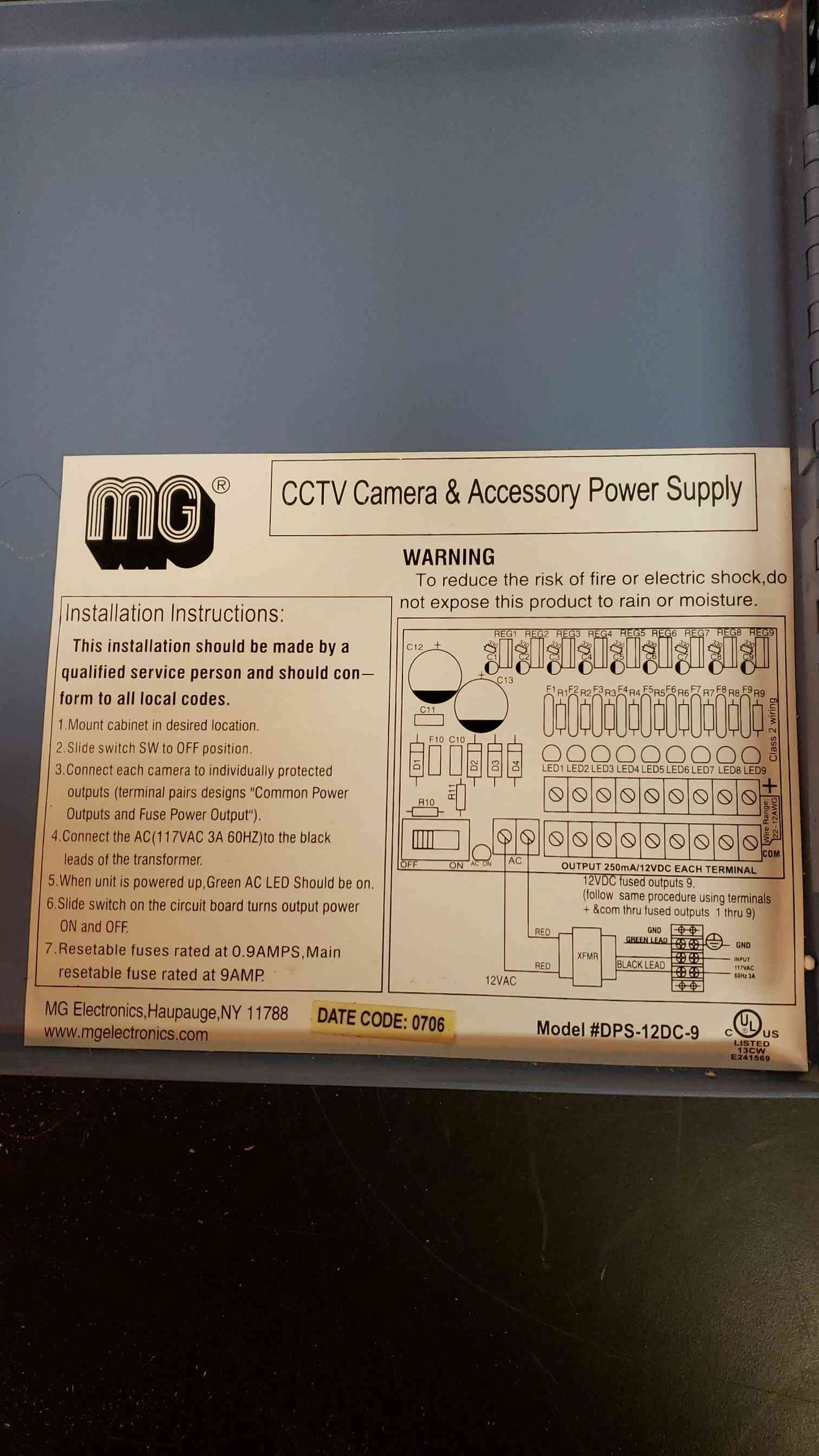 MG Electronics DPS-12DC-9 9 Channel 12V DC CCTV Camera Power Supply Box