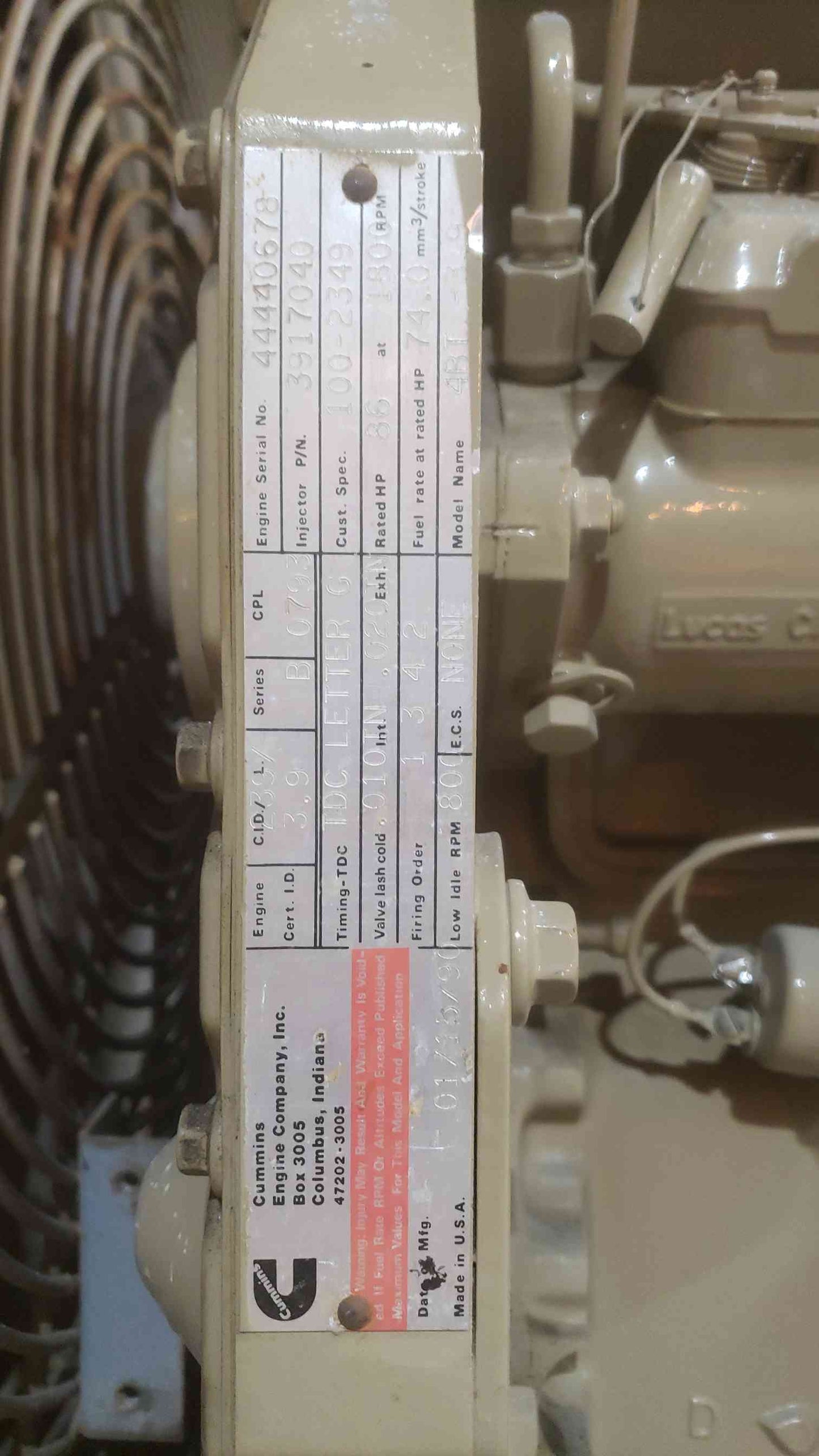 AS IS 50KW Cummins 1&3PH Diesel Generator 793.1Hrs 4BT-3.9 (SKU: 111005)