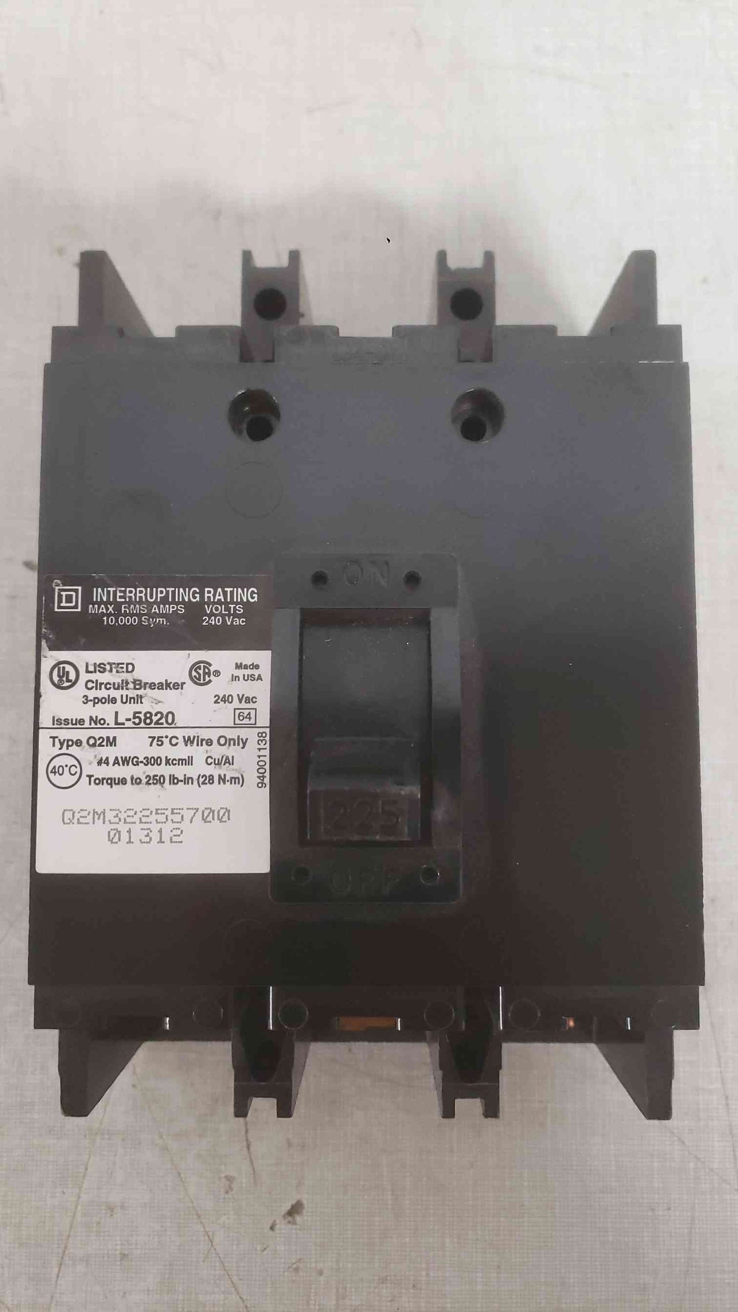 Square D 225A 240VAC 3 Pole Breaker Q2M32255700 (SKU: 112235)