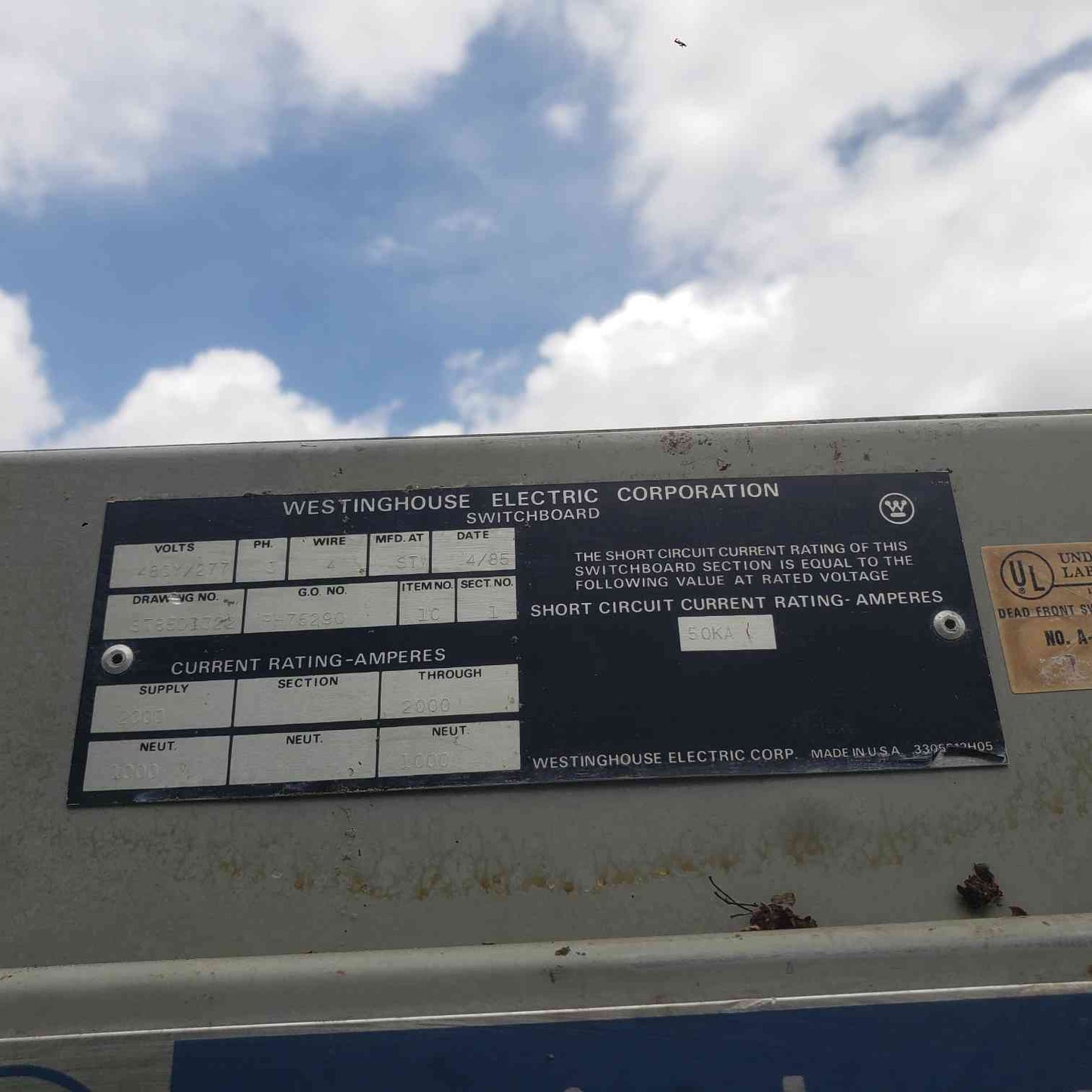 Westinghouse 1000 kVA Substation Transformer 13.8kV to 480V 2000A Switchboard Panel