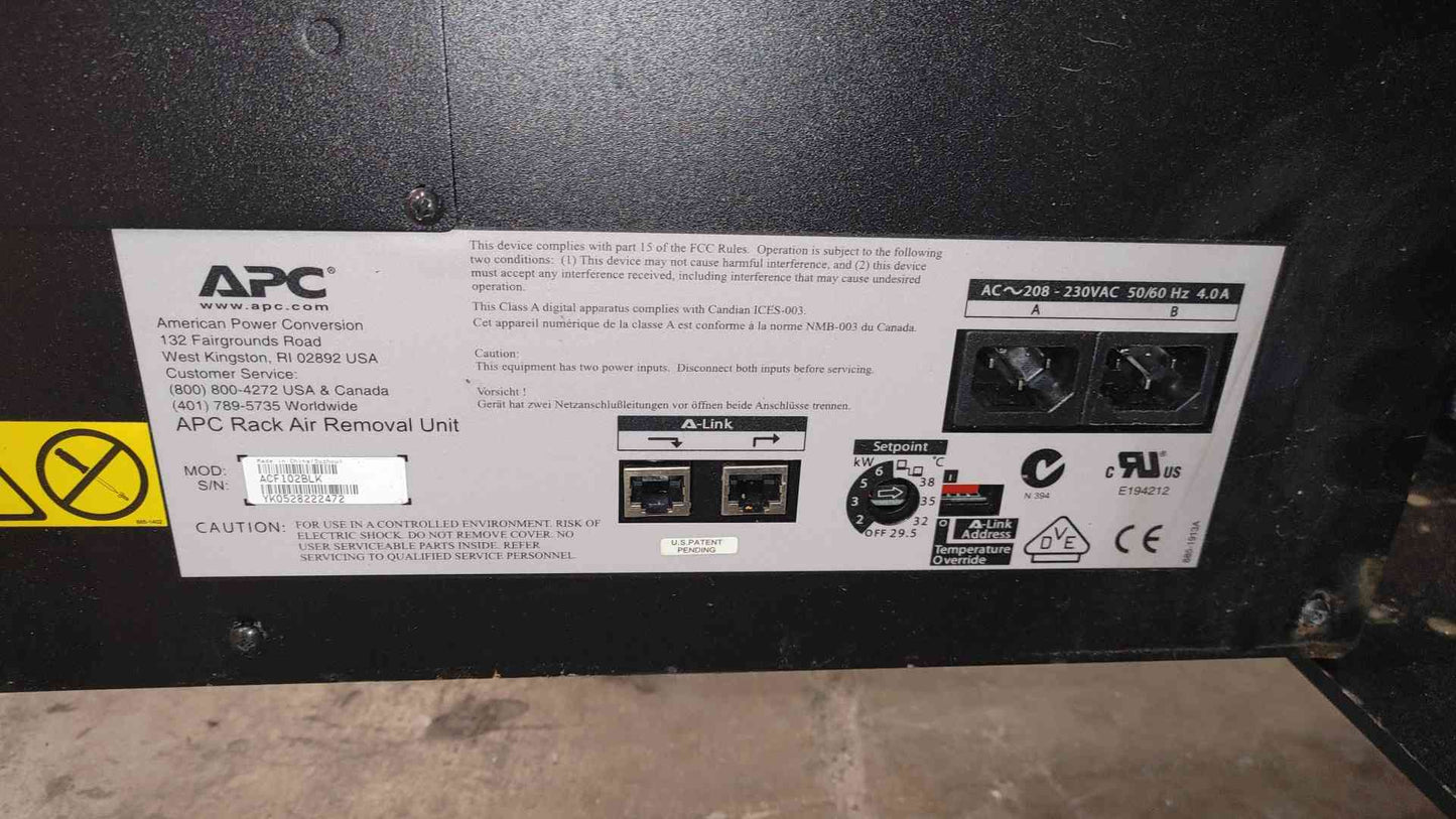 APC ACF102BLK Rack Air Removal Unit 208-230V NetShelter SX Cooling