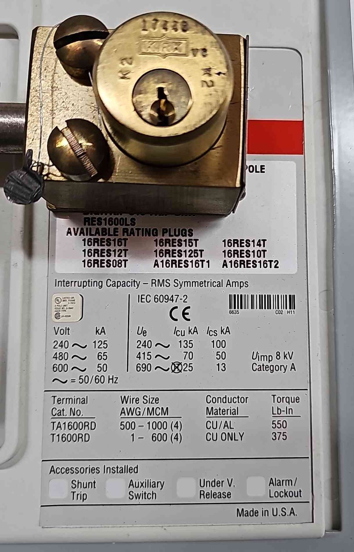 Eaton Cutler Hammer 1600A Switchboard 3x 1600 Amp RD Breakers UPS Bypass 480V