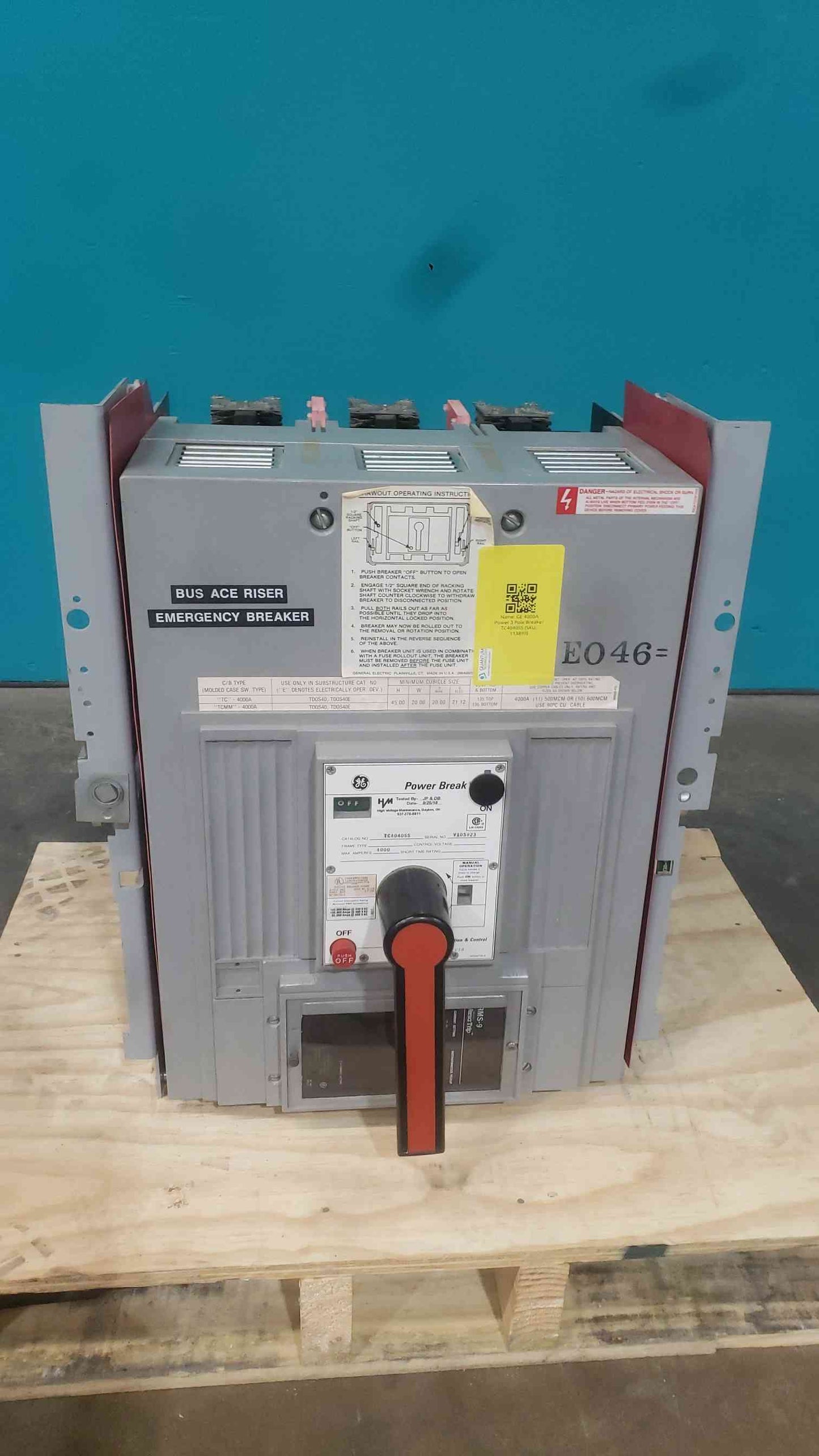 GE Power Break 4000A Circuit Breaker TC4040SS 3 Pole MicroVersaTrip MS-9 480V