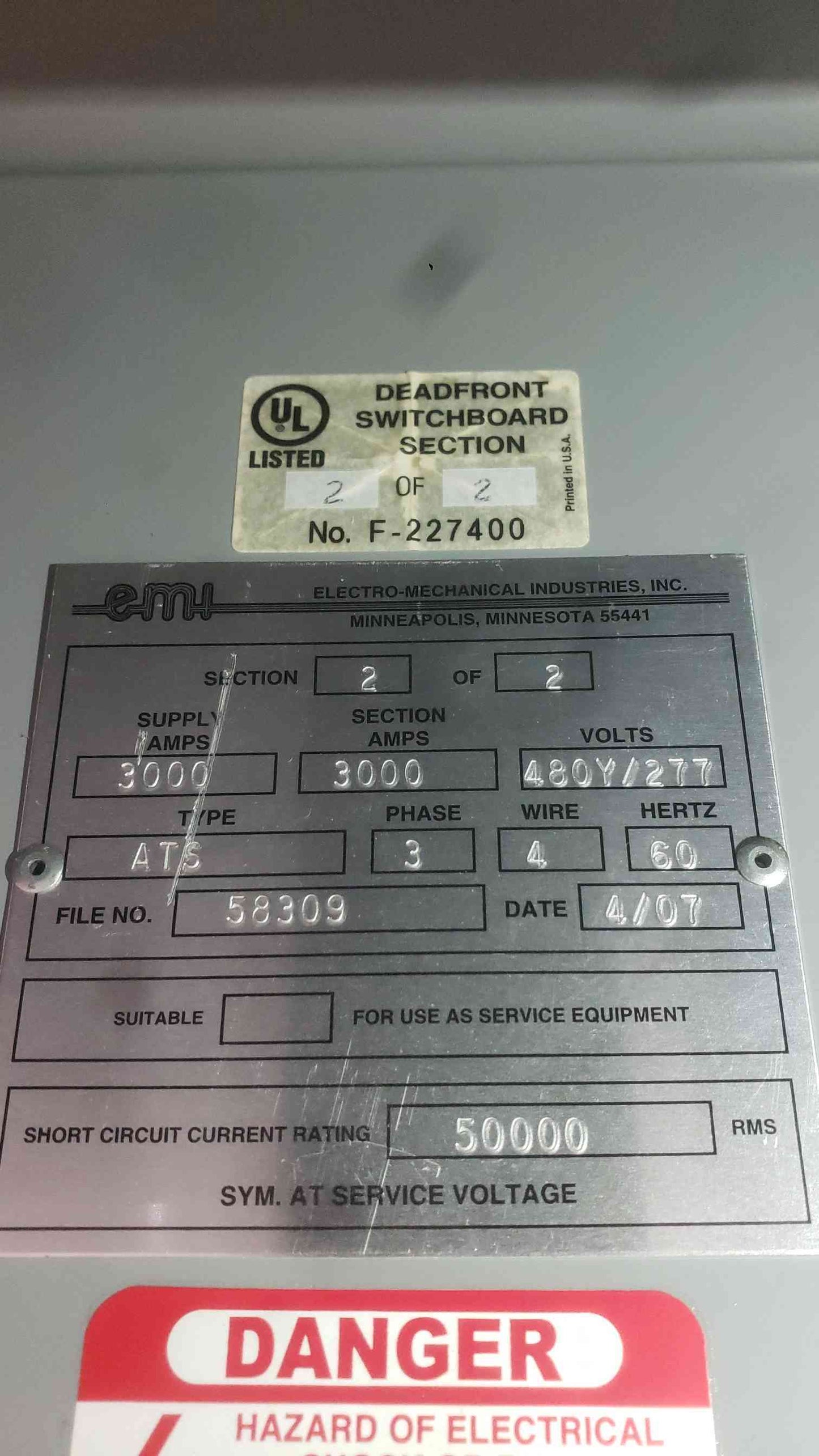 EMI ASCO 7000 3000A 480V 3PH Outdoor ATS Switch & Boltswitch Disconnect Lineup