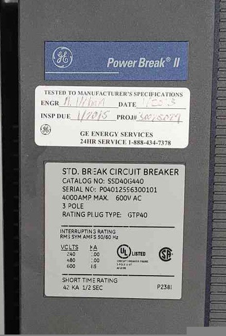 GE Power Break II Switchboard 4000A 480V 3PH Populated 9x Circuit Breaker Lineup
