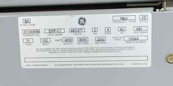 GE Power Break II Switchboard 4000A 480V 3PH Populated 9x Circuit Breaker Lineup