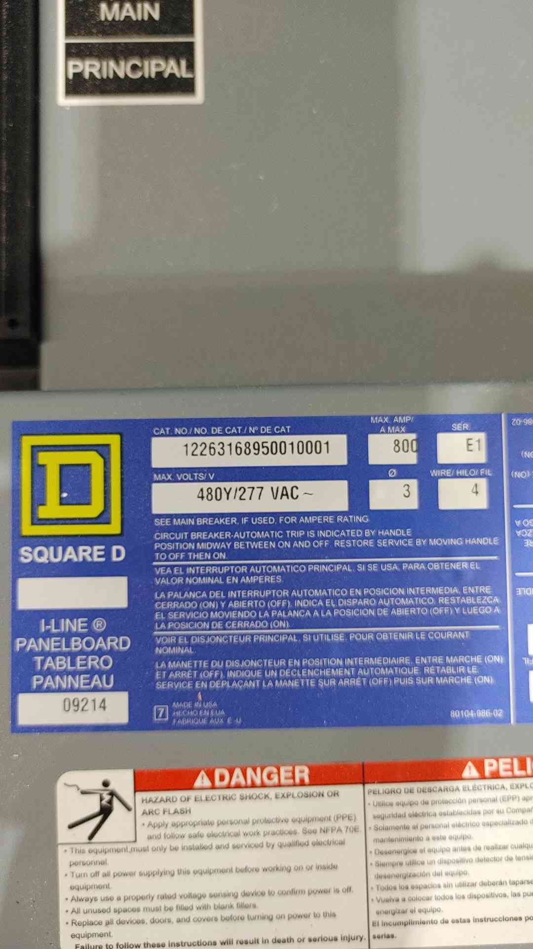 Square D I-Line 800A 480V 3 Phase Power Panelboard Distribution Panel w Breakers