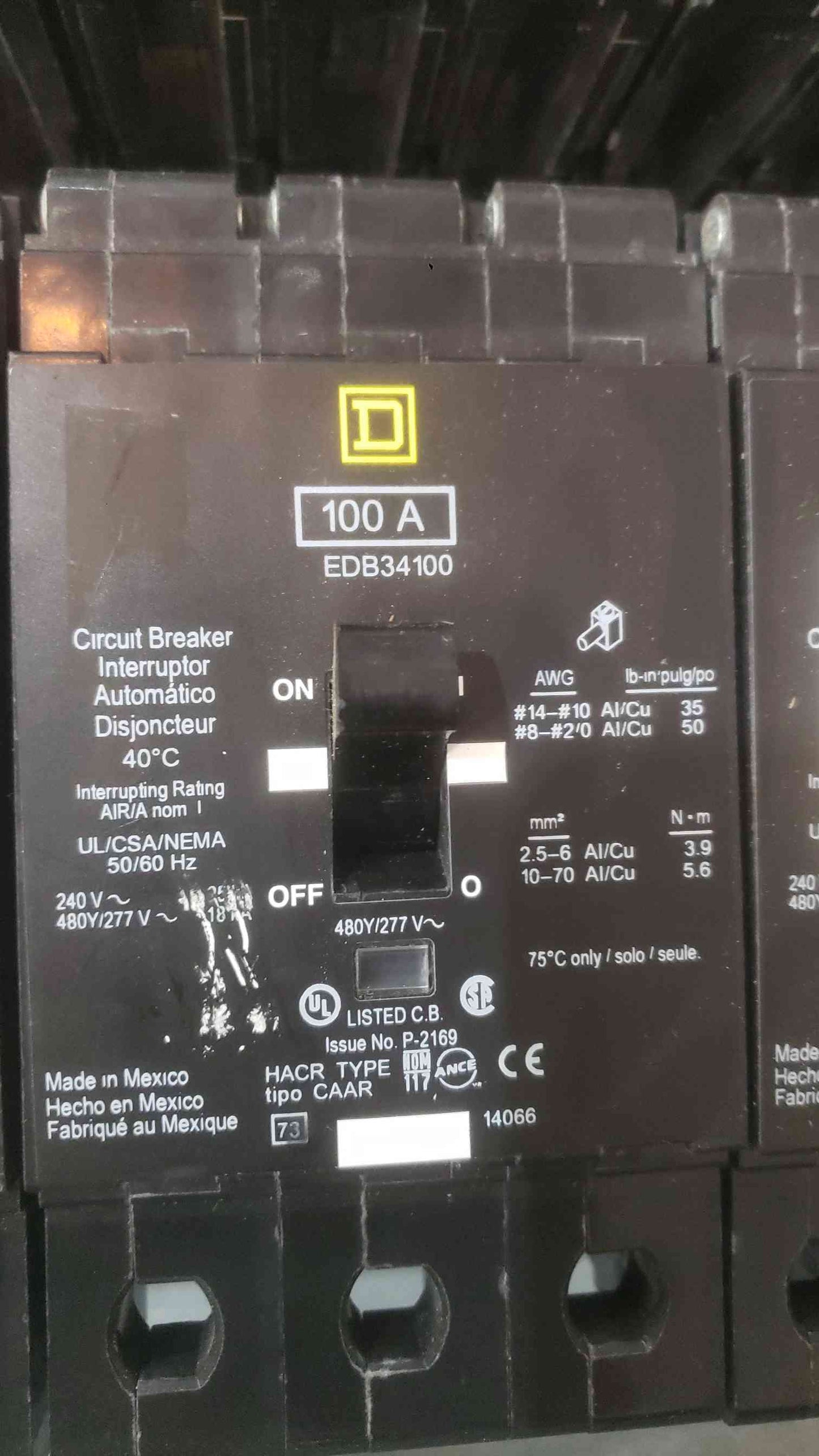 Square D NF 400A 480V 3 Phase Panelboard Interior Box LAL36400MB EDB Breakers