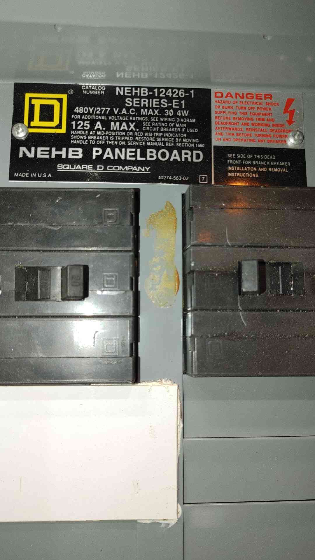 Square D NEHB Panelboard 125A 480V 3PH PDP 100A Main Breaker 2x 20A 3P