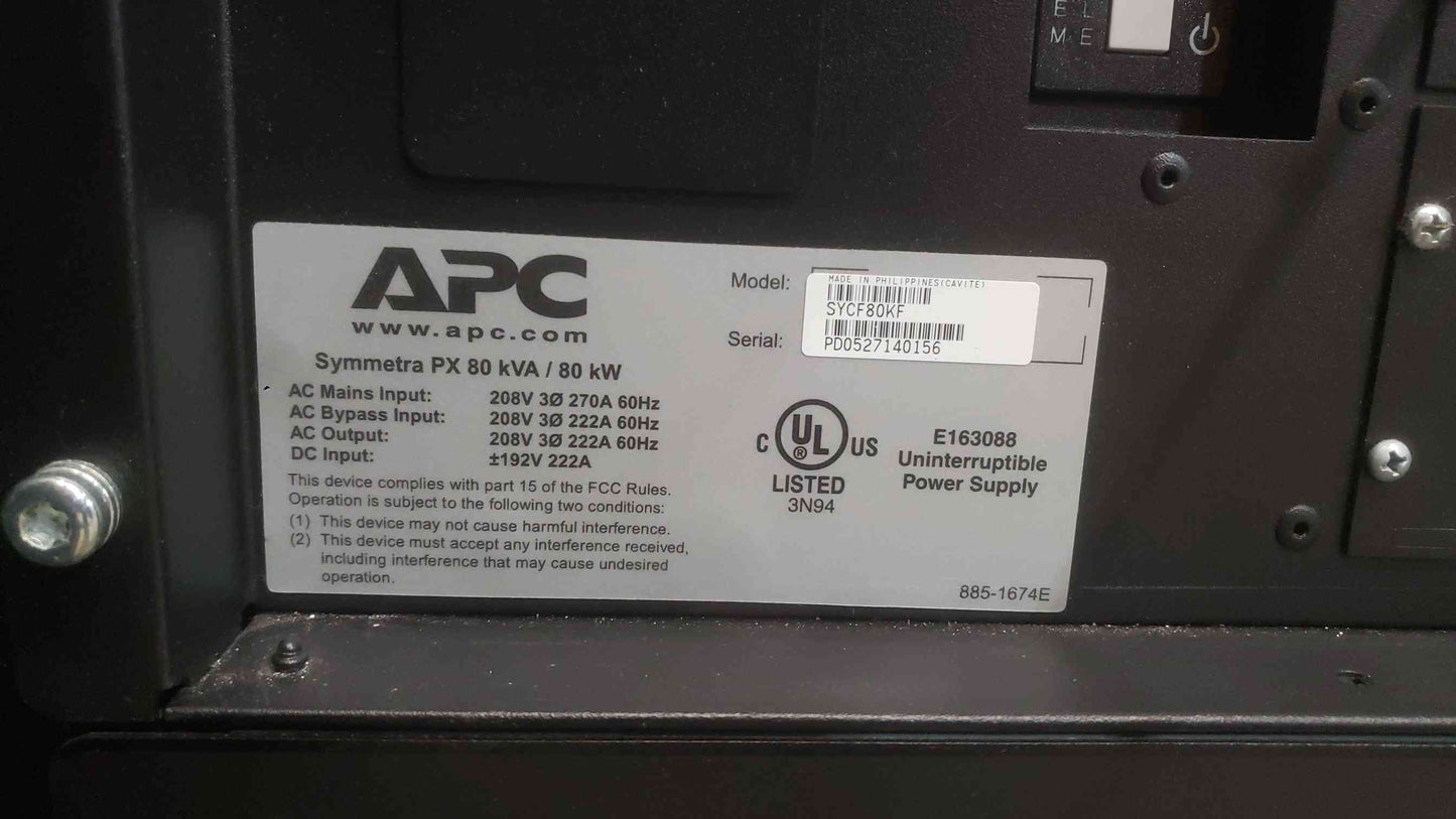APC Symmetra PX 80kW 80kVA 3 Phase UPS System Array SYCF80KF SYCF8BF PDU 3 Rack