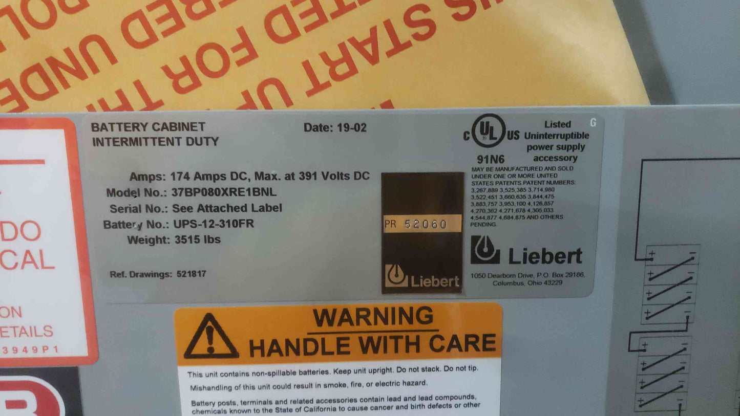 Liebert Npower 80kVA 64kW 3 Phase Online UPS Cabinet 480V 208V 37SA080A0C6E124