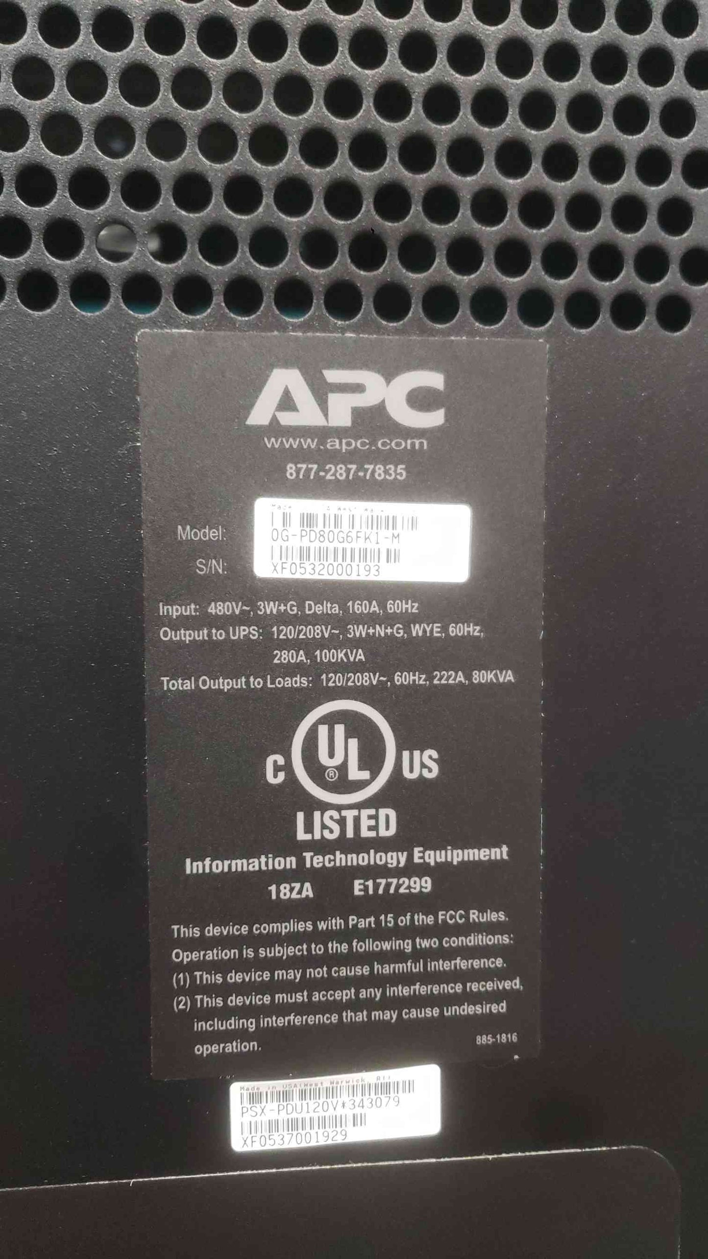 APC Symmetra PX 80kW 80kVA 3 Phase UPS System Array SYCF80KF SYCF8BF PDU 3 Rack